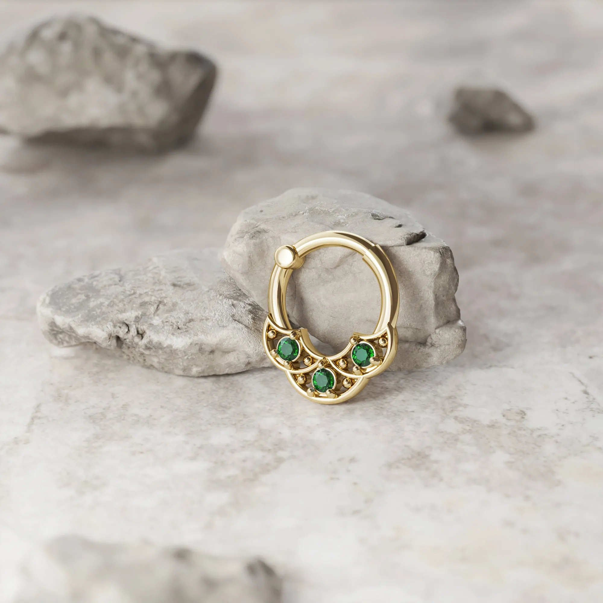 14K Gold Emerald Shield Septum Ring