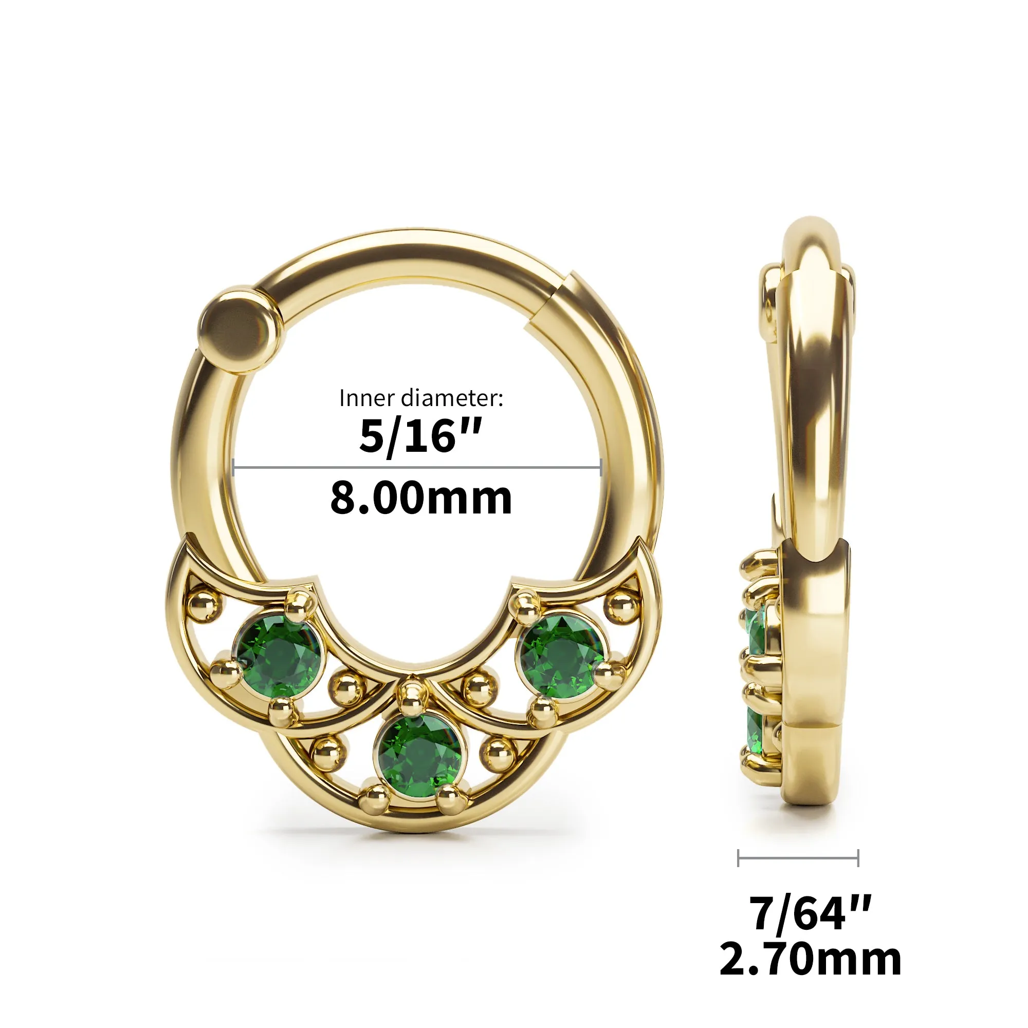 14K Gold Emerald Shield Septum Ring