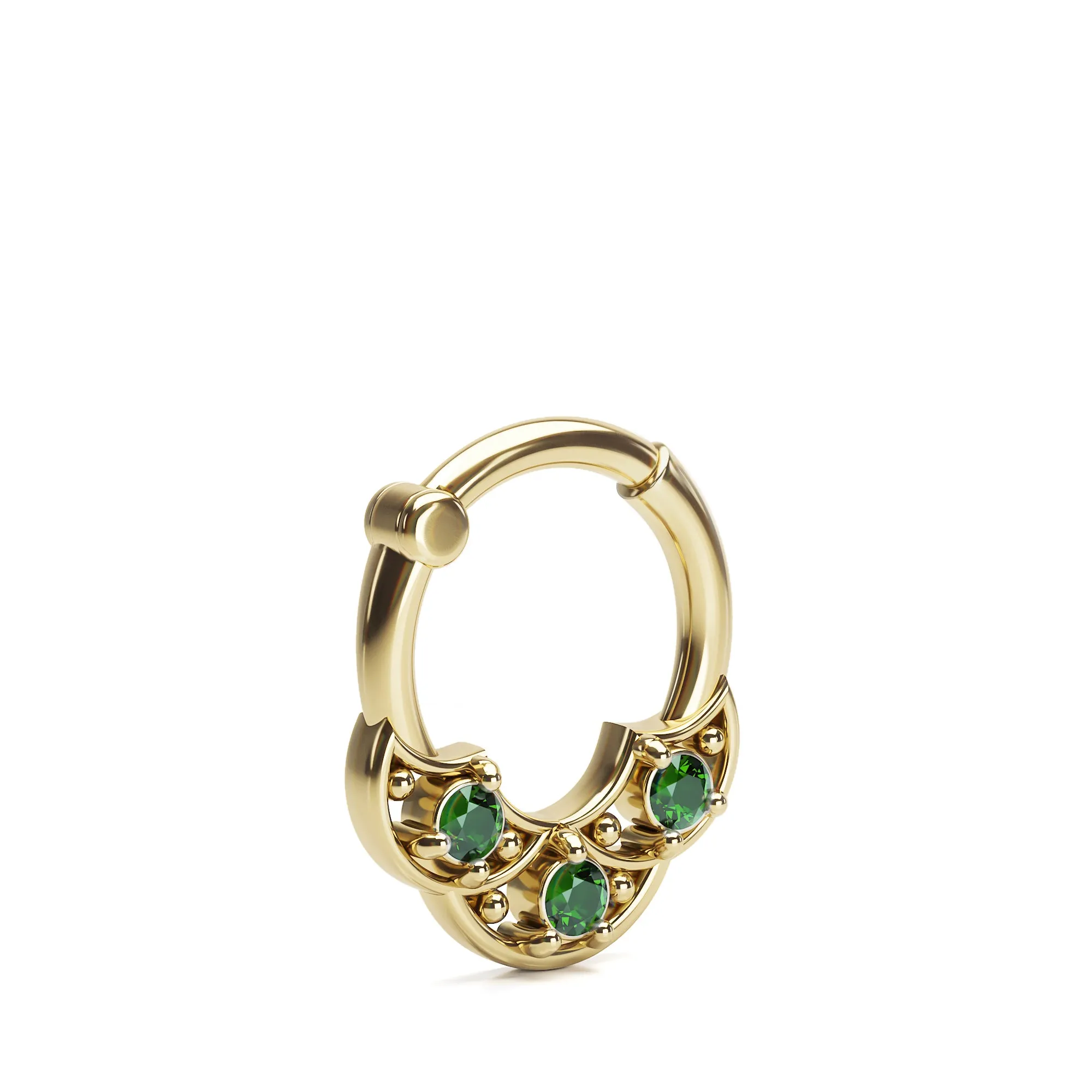 14K Gold Emerald Shield Septum Ring