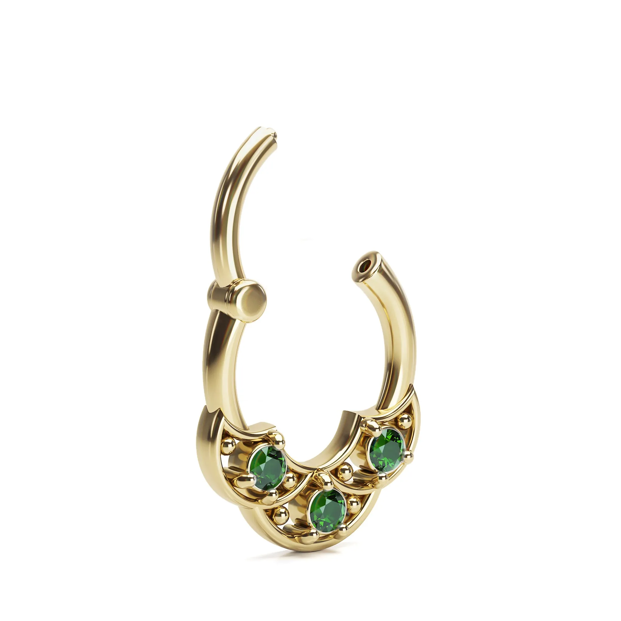 14K Gold Emerald Shield Septum Ring