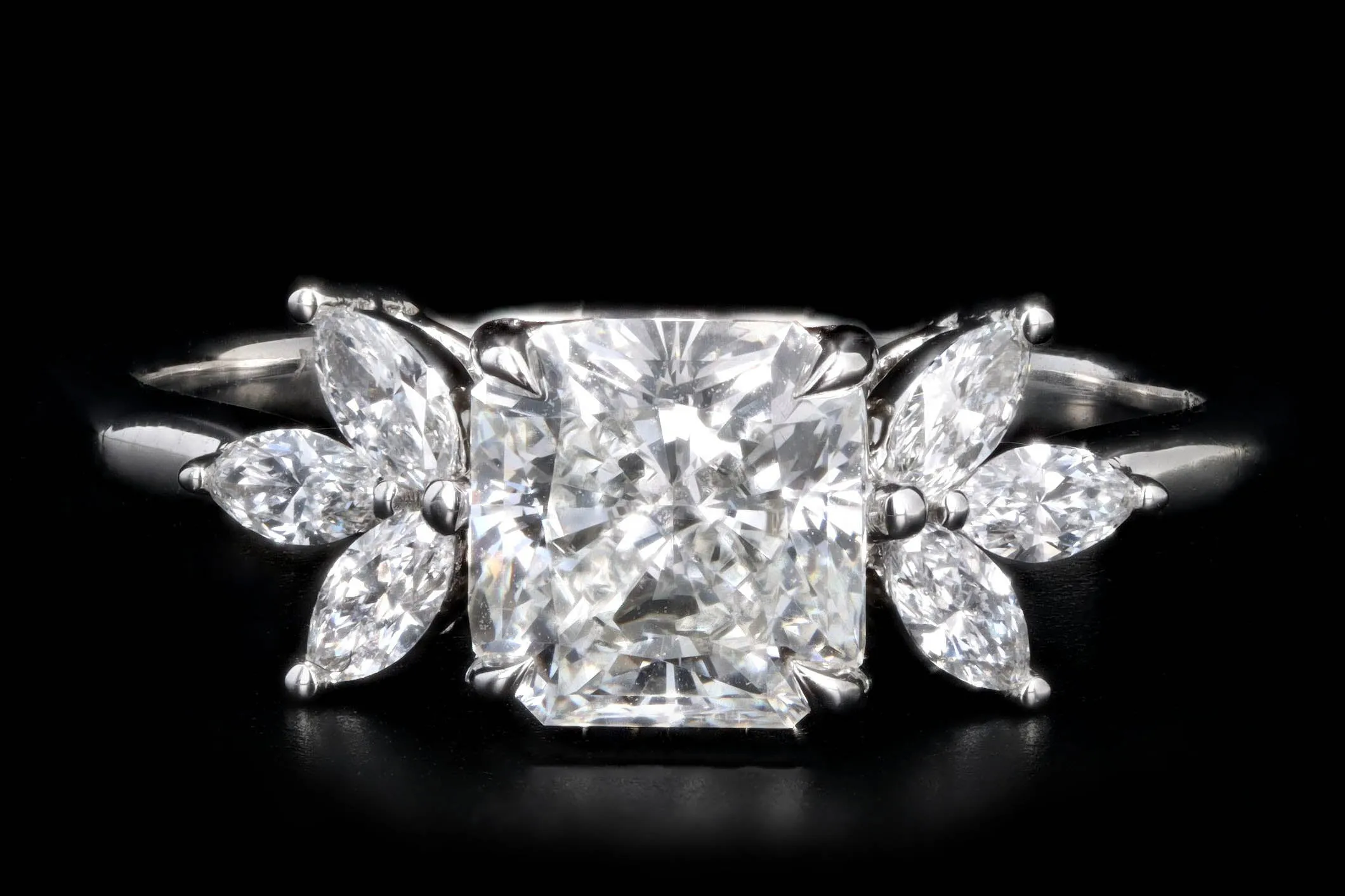 1.50 Carat Radiant Diamond Floral Marquise Engagement Ring in Platinum GIA Certified