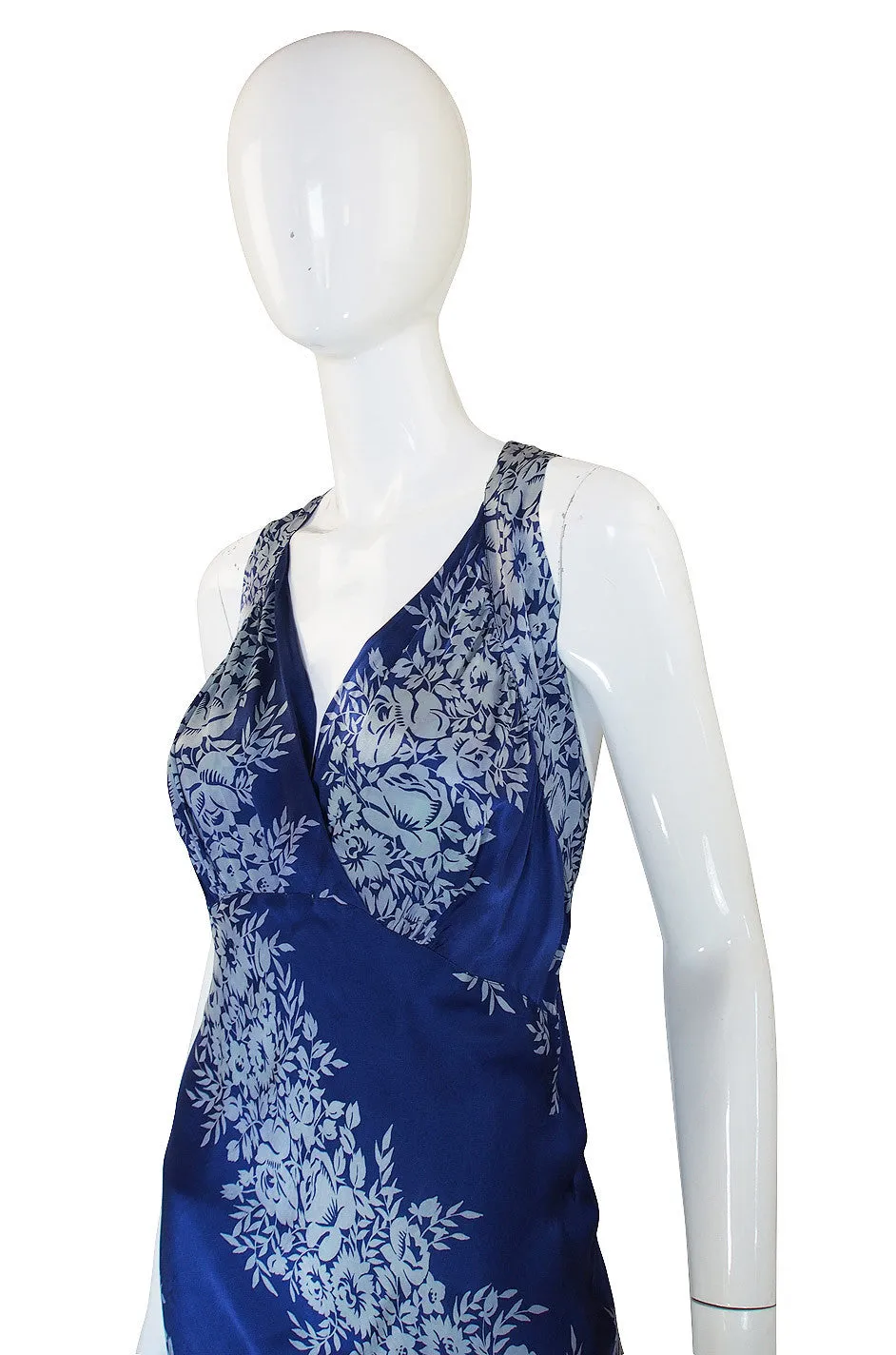 1930s Blue Bias Cut Silk Spiral Gown