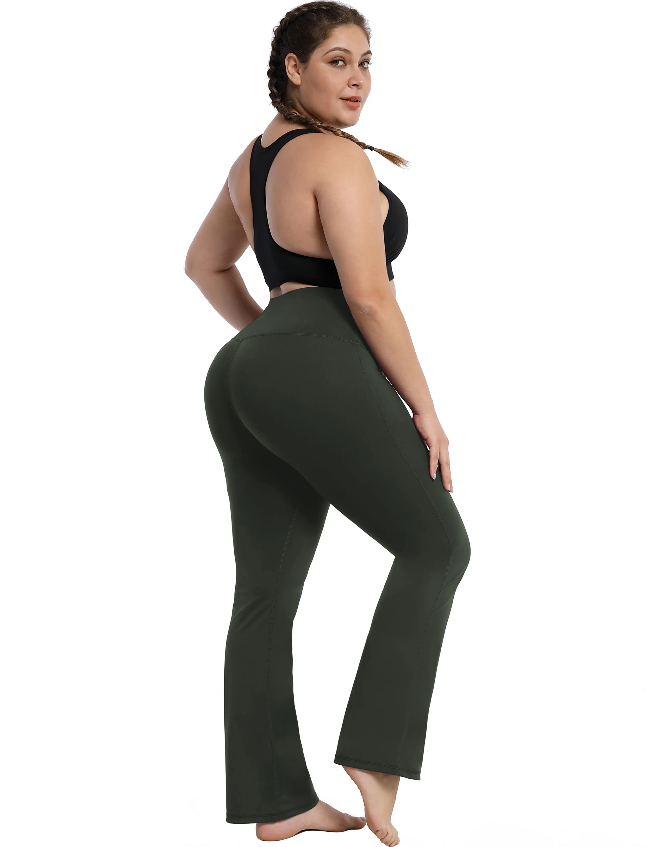 29" 31" 33" 35" 37" High Waist Bootcut Leggings Olivegray