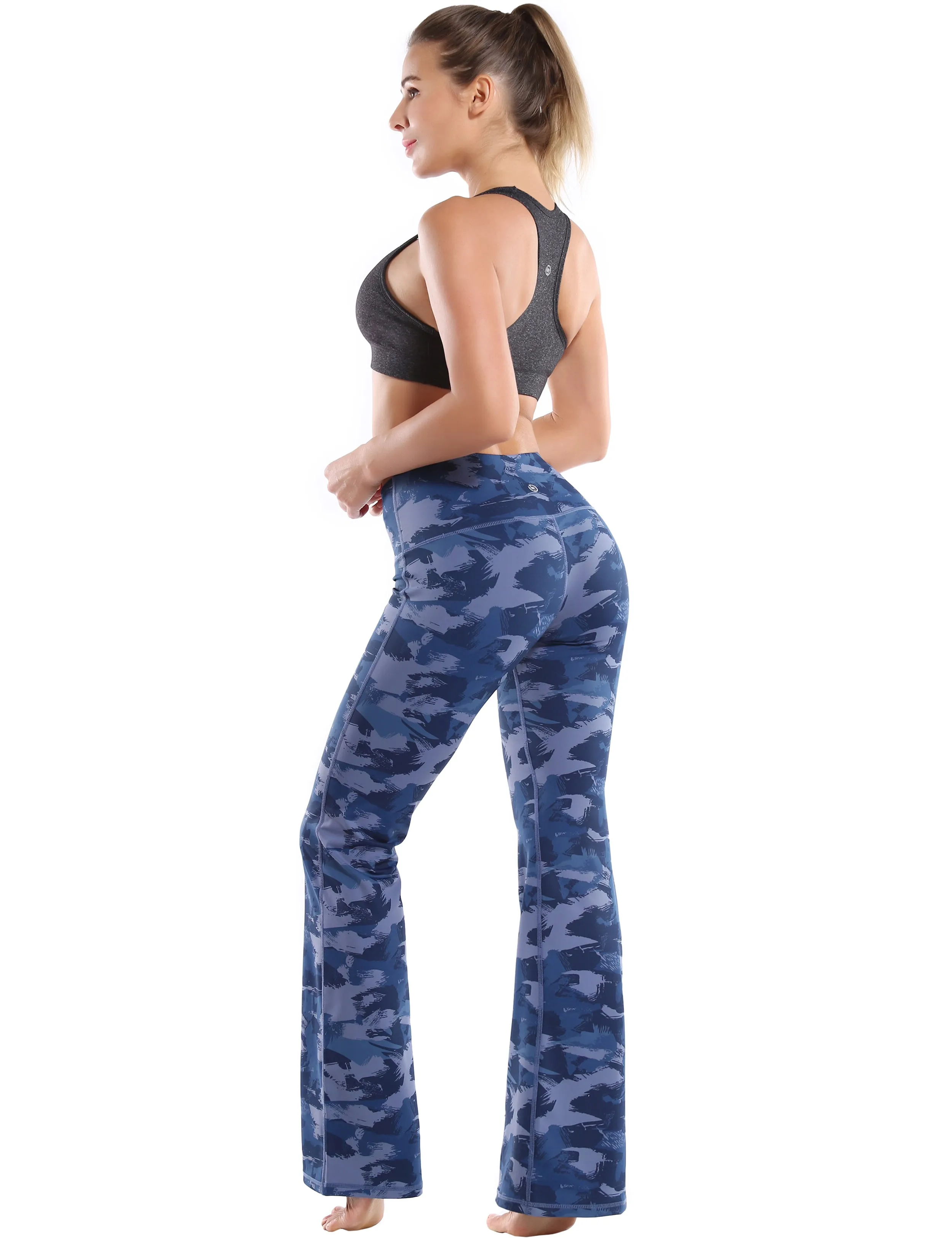 29" 31" 33" 35" 37" High Waist Printed Bootcut Leggings navy brushcamo