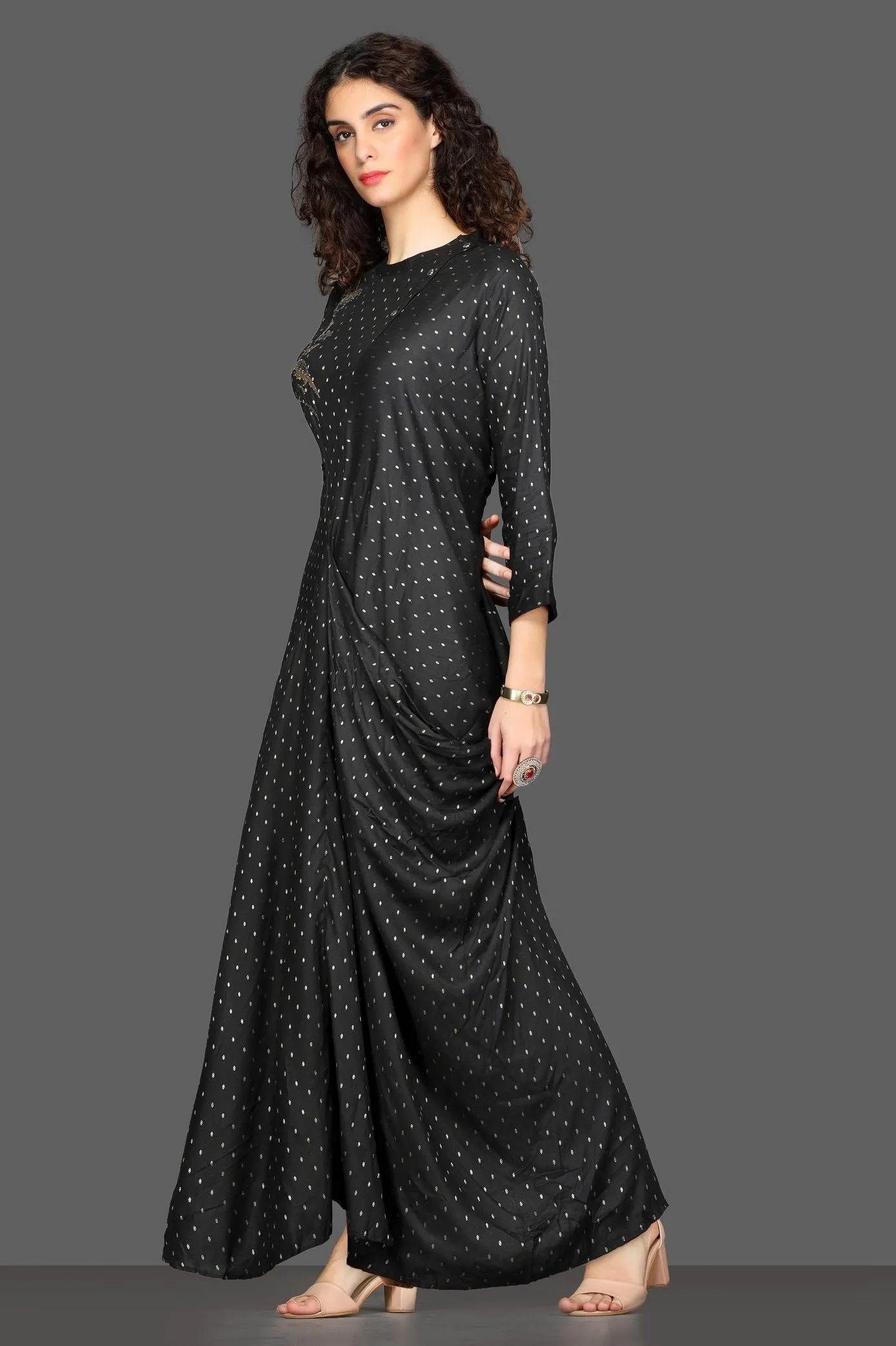 502589 Black Draped Maxi Dress