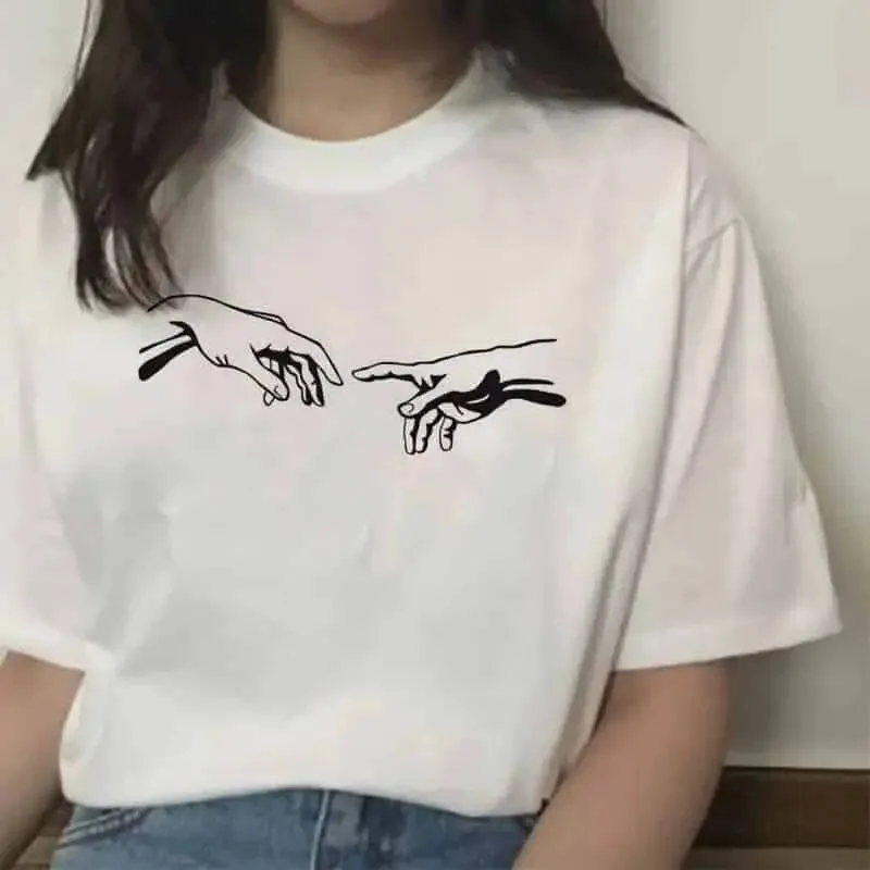 Aesthetic Printed T-shirt with Hands Graphic