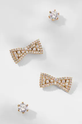 AJOA BOW AND STUD CZ EARRING SET