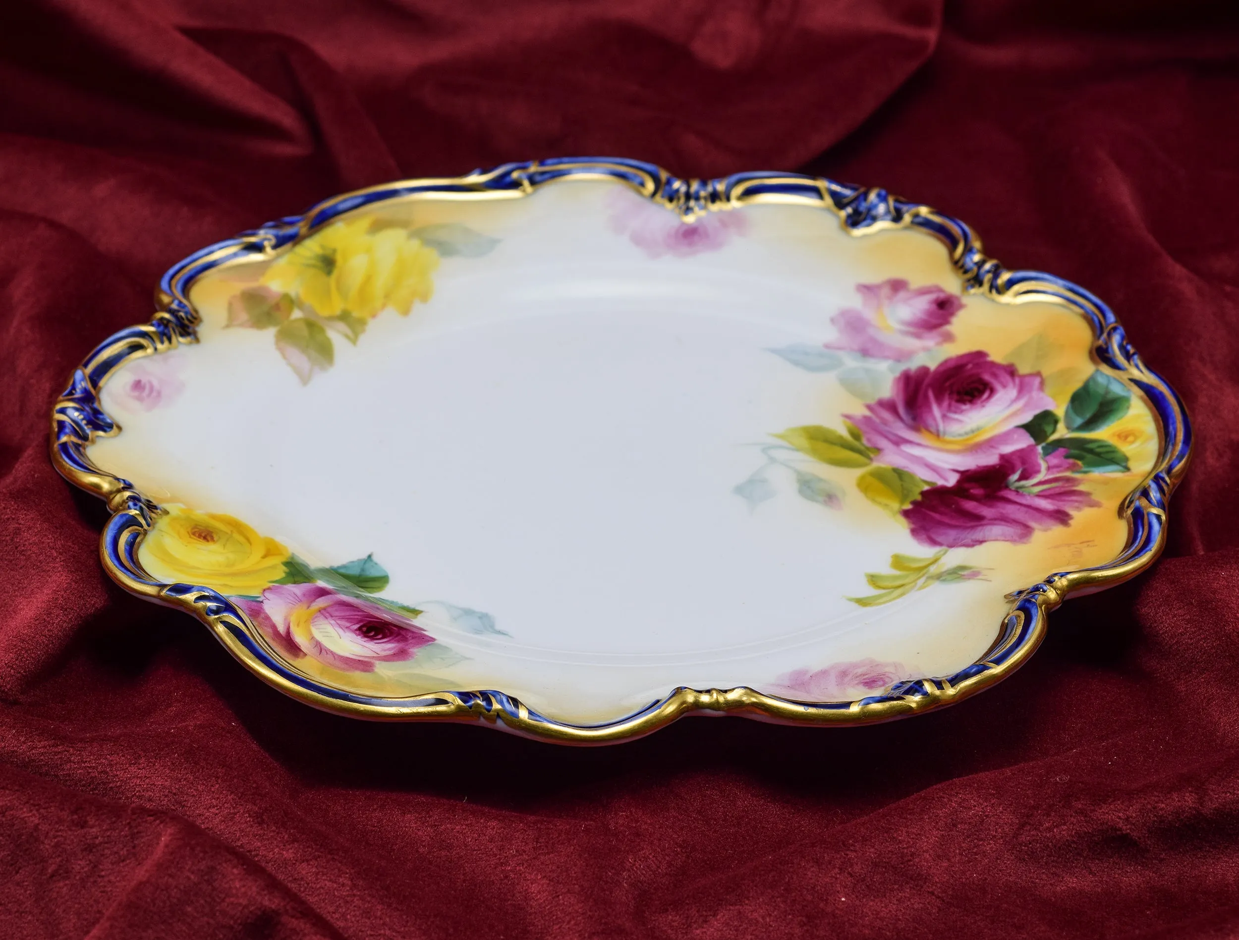 Antique Gilman Collamore Fifth Avenue Floral Cobalt Porcelain Plates Set of 12