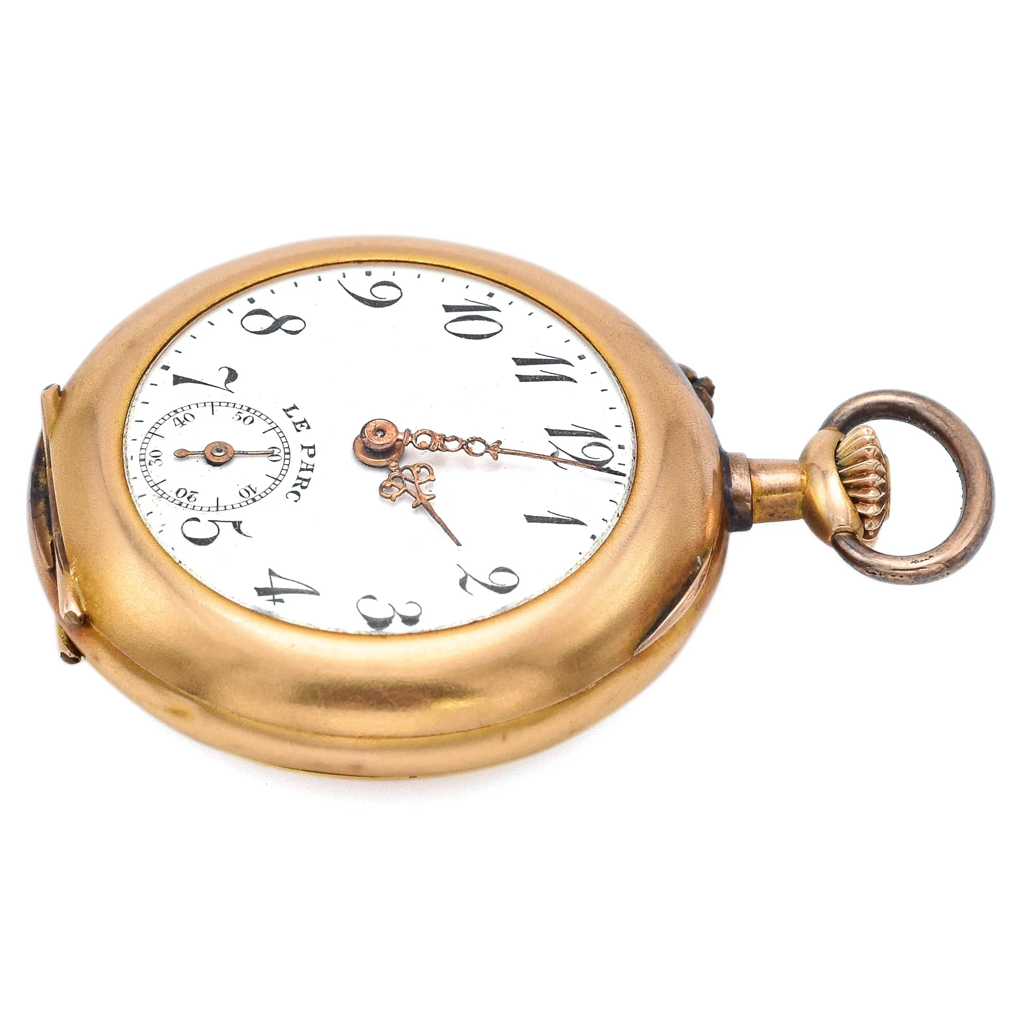 Antique Le Parc 14K Gold Diamond & Floral Enamel Pocket Watch