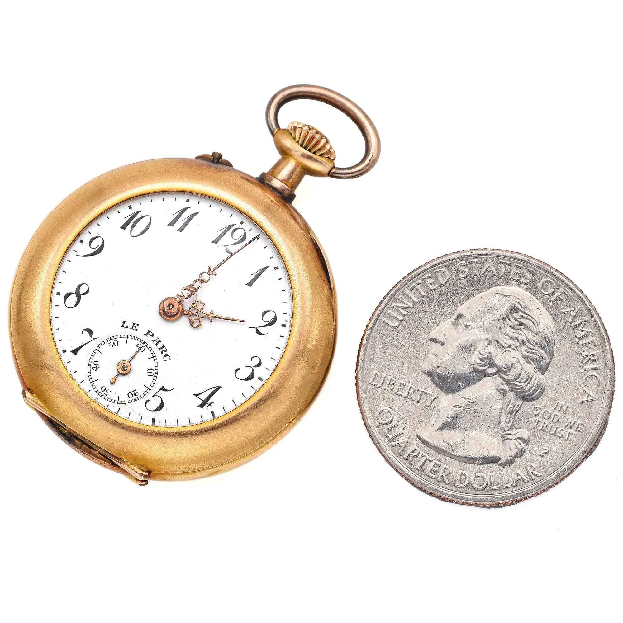 Antique Le Parc 14K Gold Diamond & Floral Enamel Pocket Watch