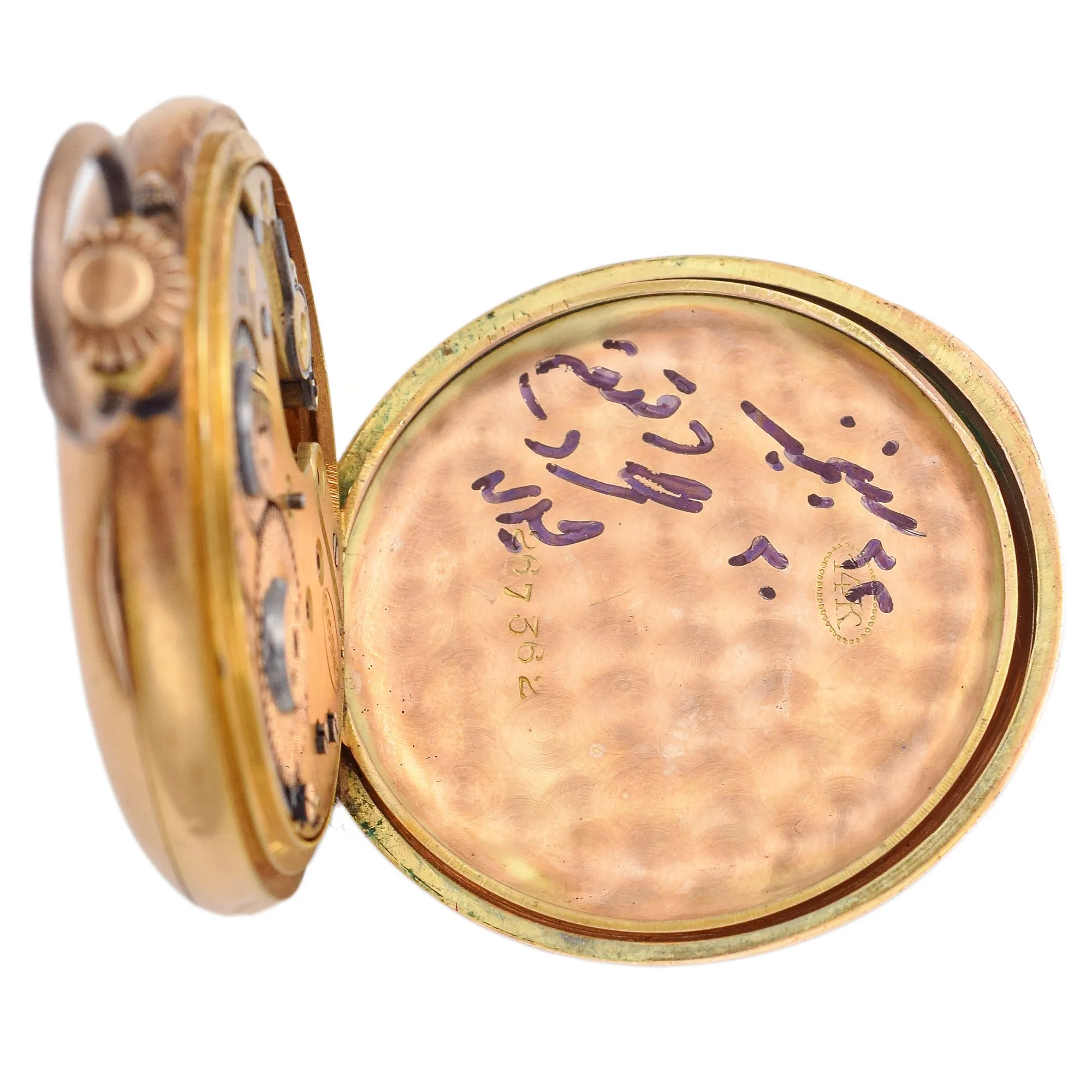 Antique Le Parc 14K Gold Diamond & Floral Enamel Pocket Watch