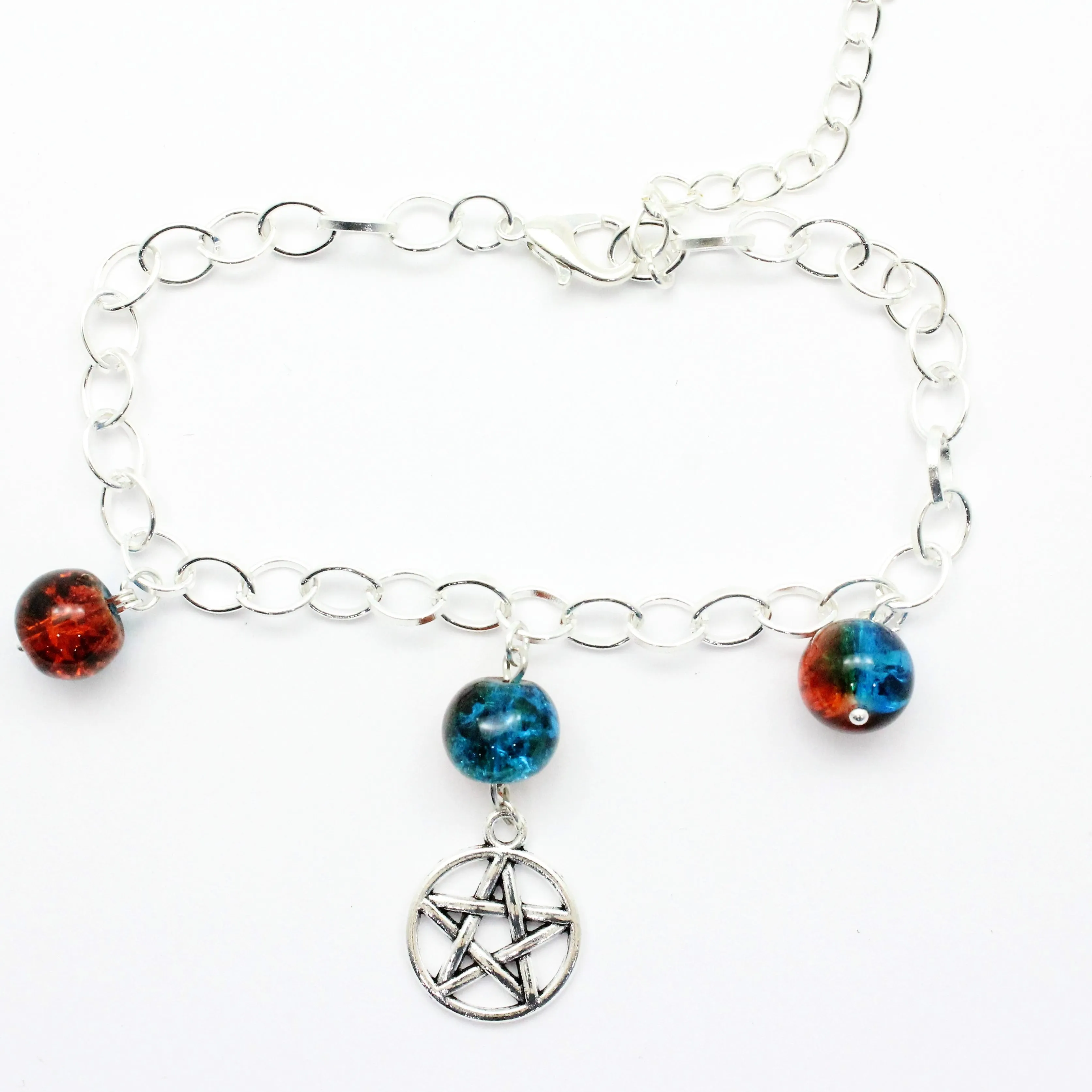 AVBeads Charm Bracelet Pentacle Charm Blue and Orange Crackle Beads 10 JWL-CBBBO-07776