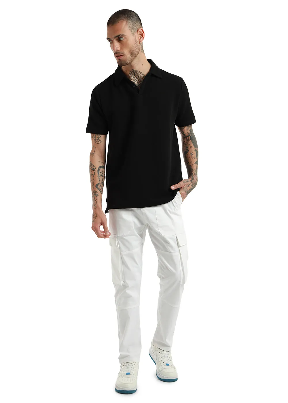 Black Textured Polo Tshirt