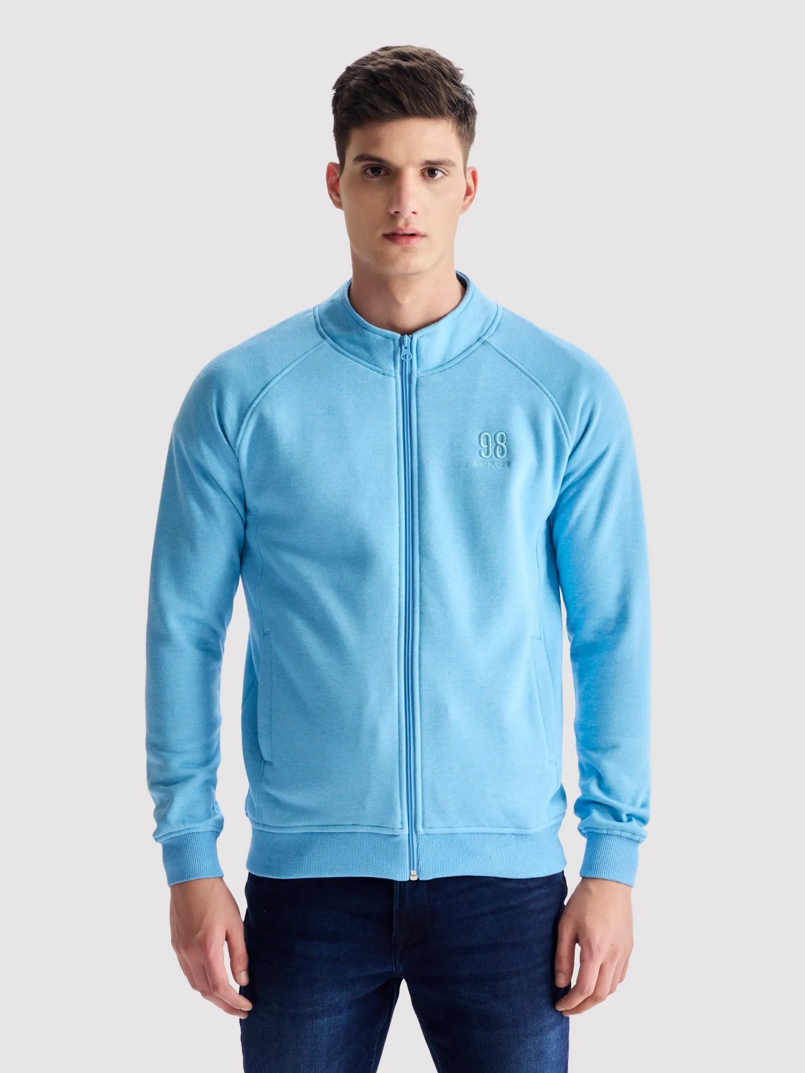 Blue Fleece High Neck Sweatshirt