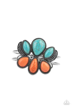 Botanical Badlands Orange and Turquoise Blue Stone Hinged Cuff Bracelet - Paparazzi Accessories