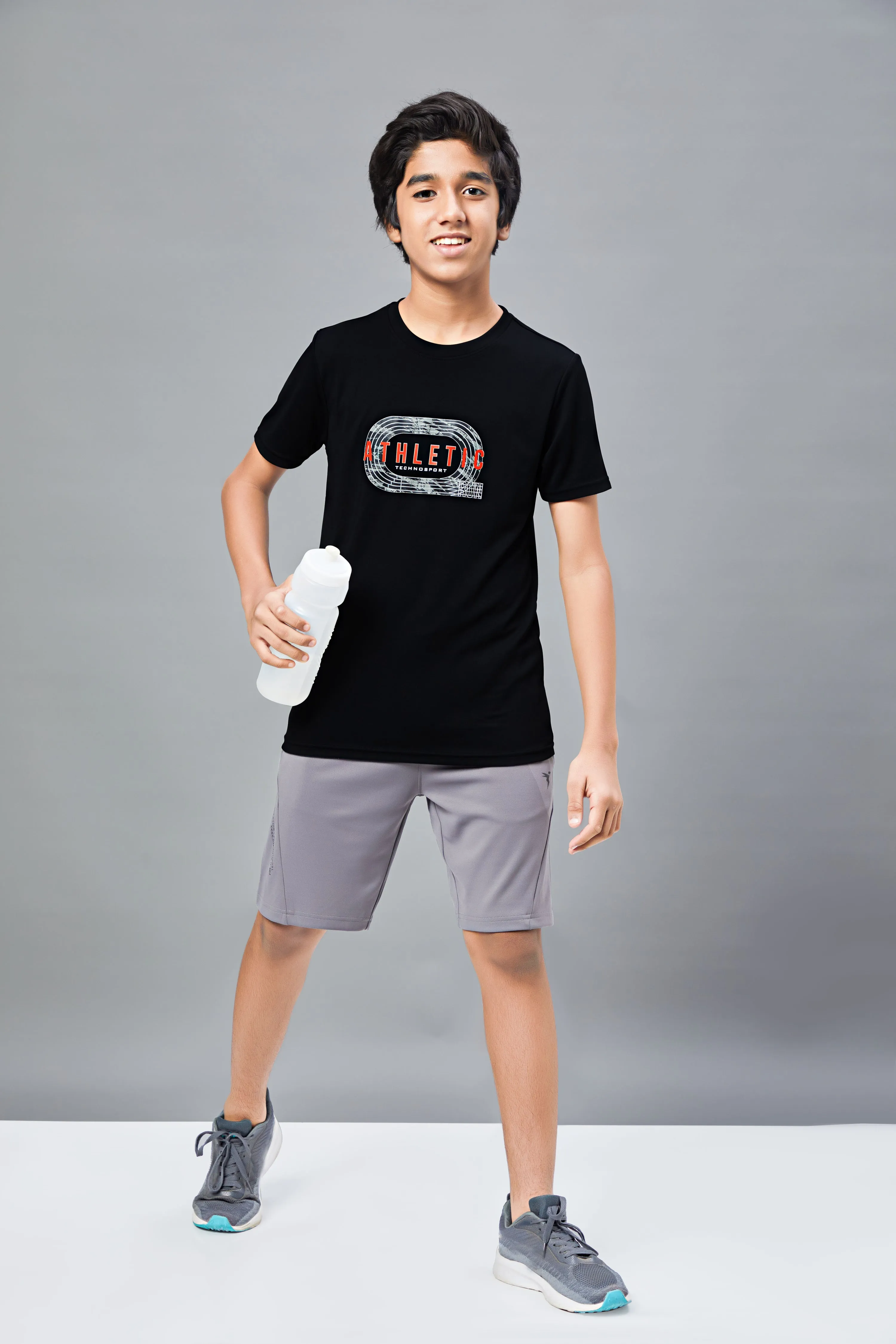 Boys Printed Slim Fit Round Neck Sports T-shirt with TECHNOCOOL 