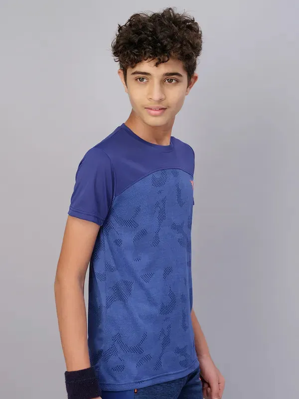 Boys Self Design Slim Fit Crew Neck T-shirt with VENTMESH