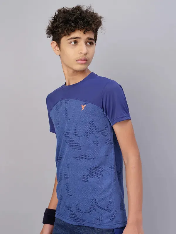 Boys Self Design Slim Fit Crew Neck T-shirt with VENTMESH