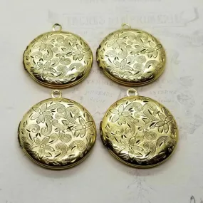 Brass Ornate Floral Etched Lockets x 4 - 080G.