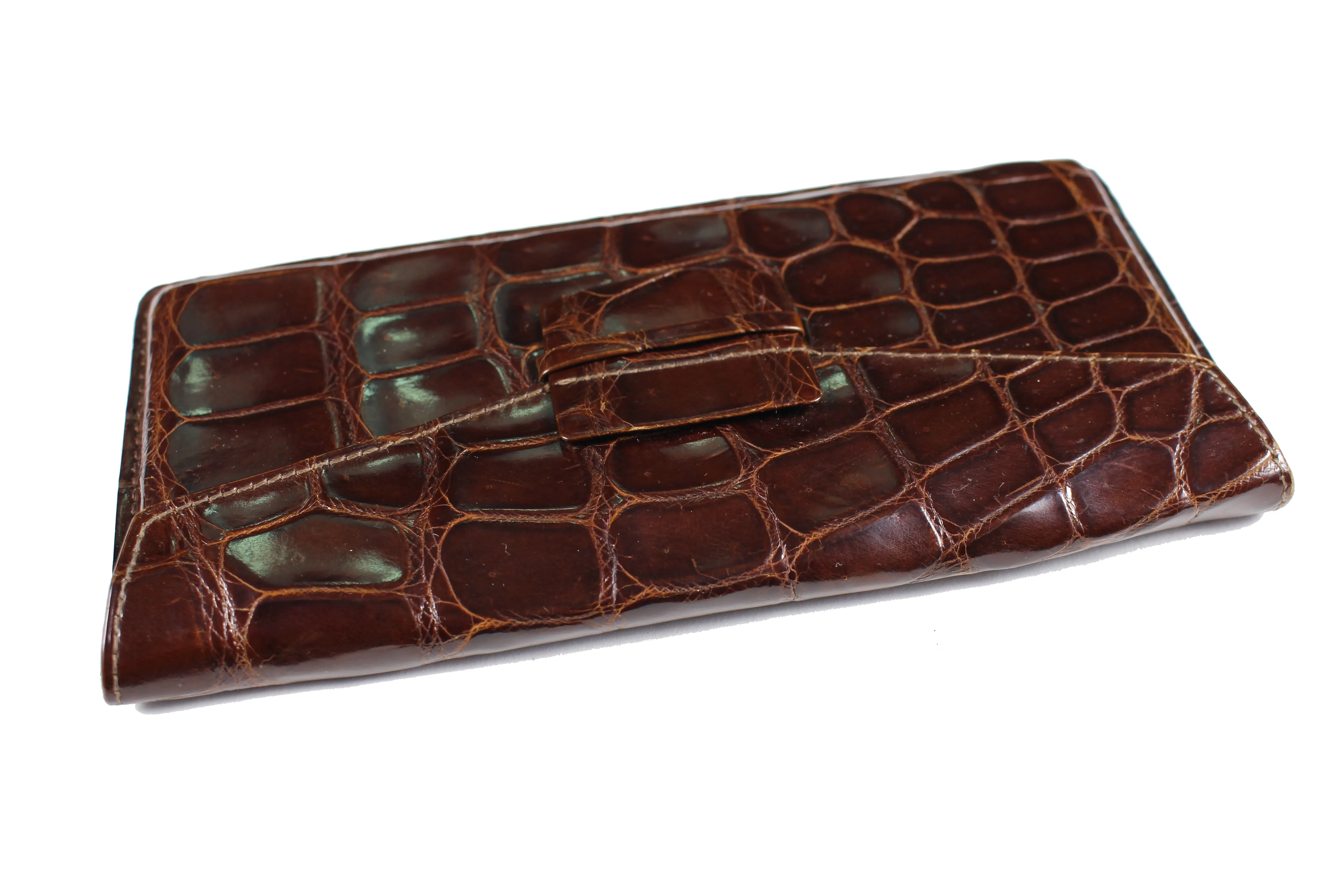 Brown glossy crocodile skin walet