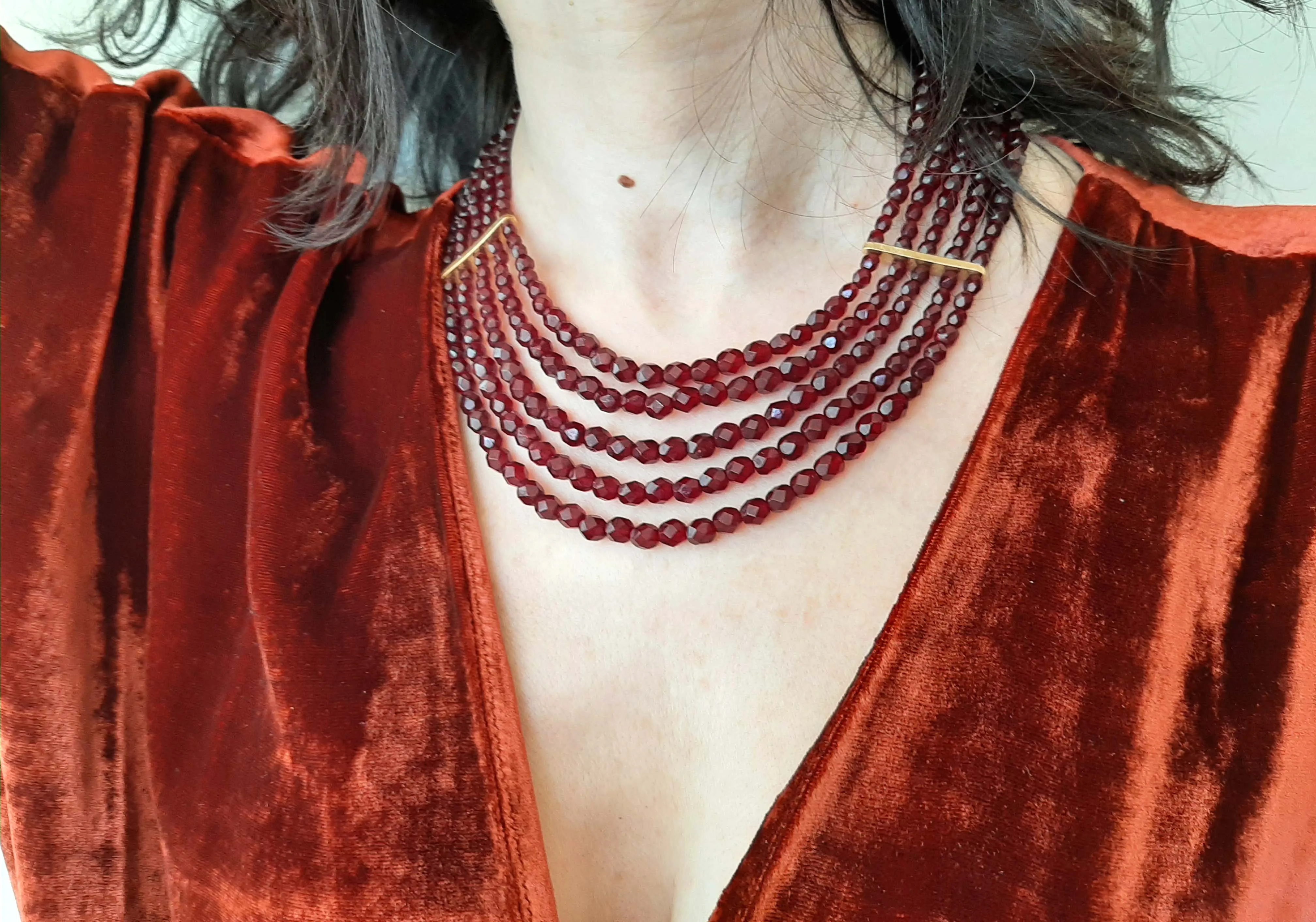 CHRISTIAN DIOR burgundy crystal faceted beads necklace