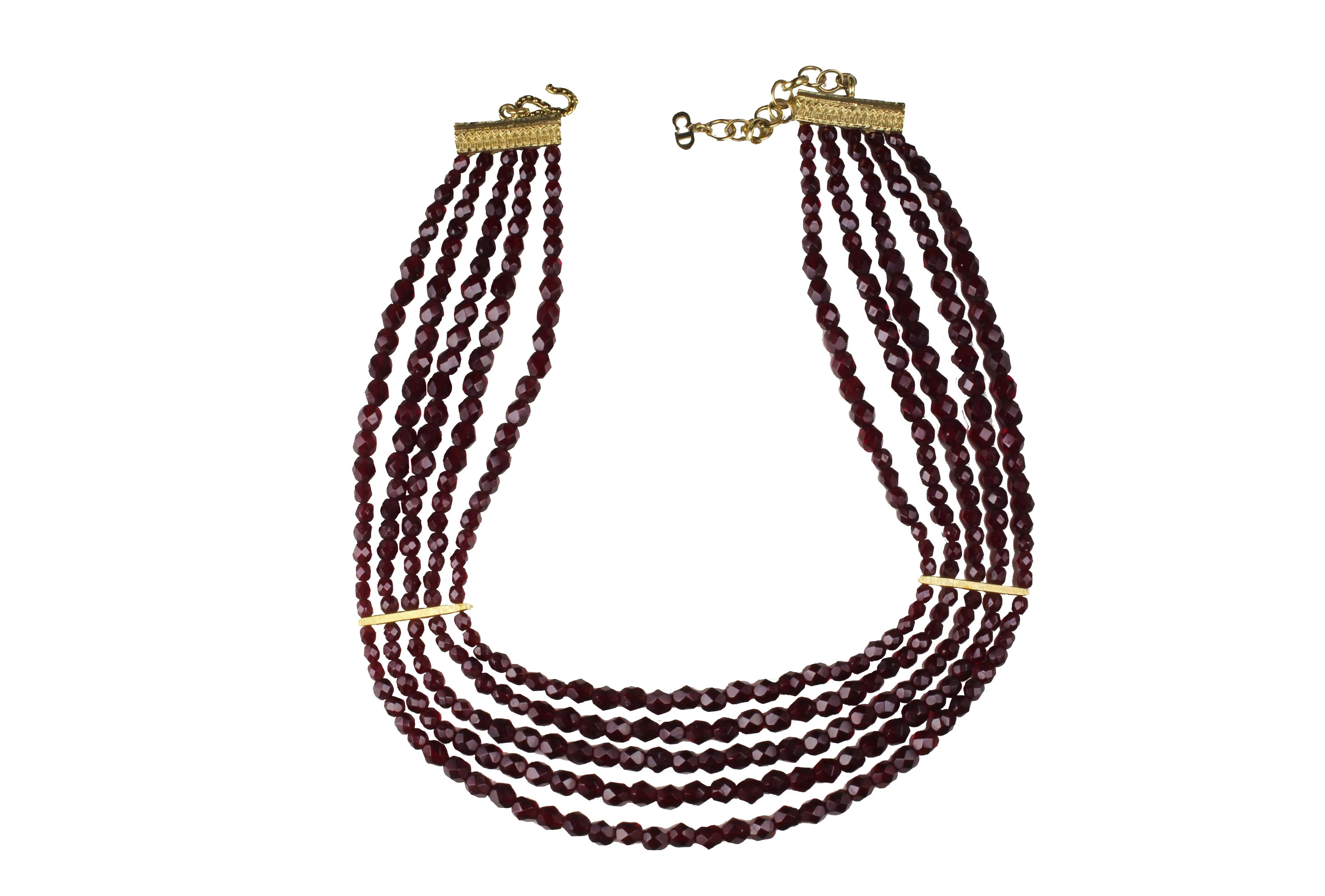 CHRISTIAN DIOR burgundy crystal faceted beads necklace