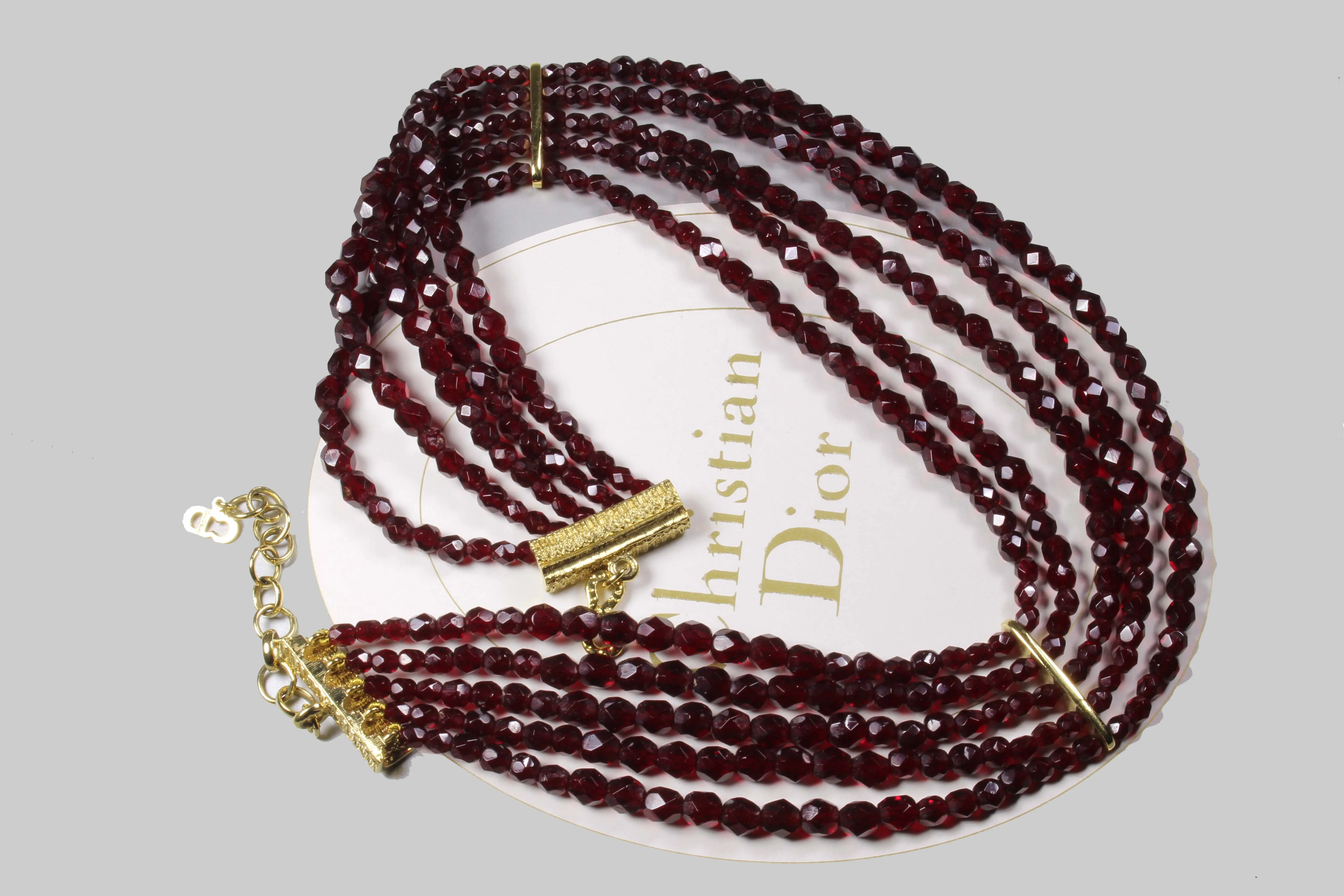 CHRISTIAN DIOR burgundy crystal faceted beads necklace