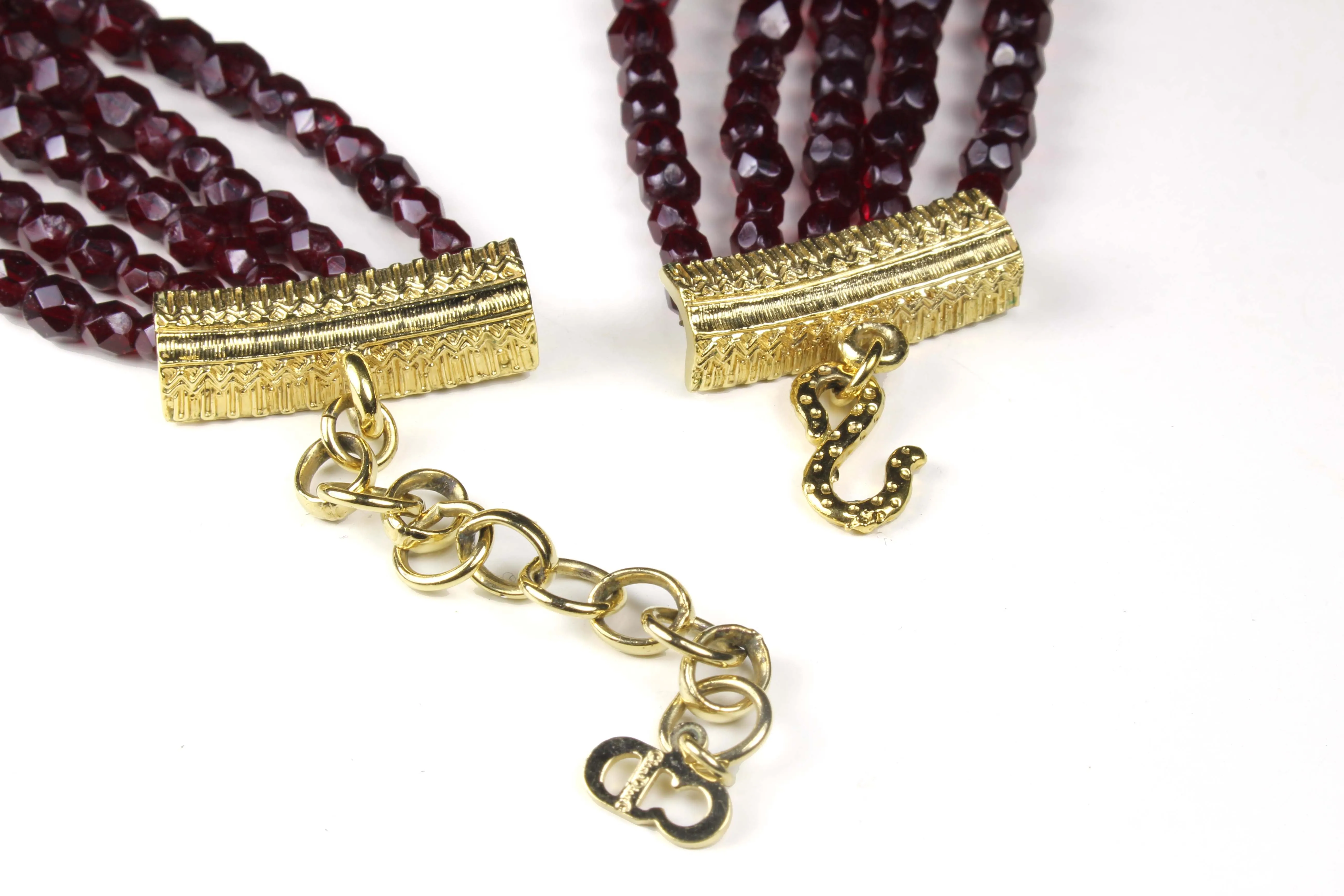 CHRISTIAN DIOR burgundy crystal faceted beads necklace