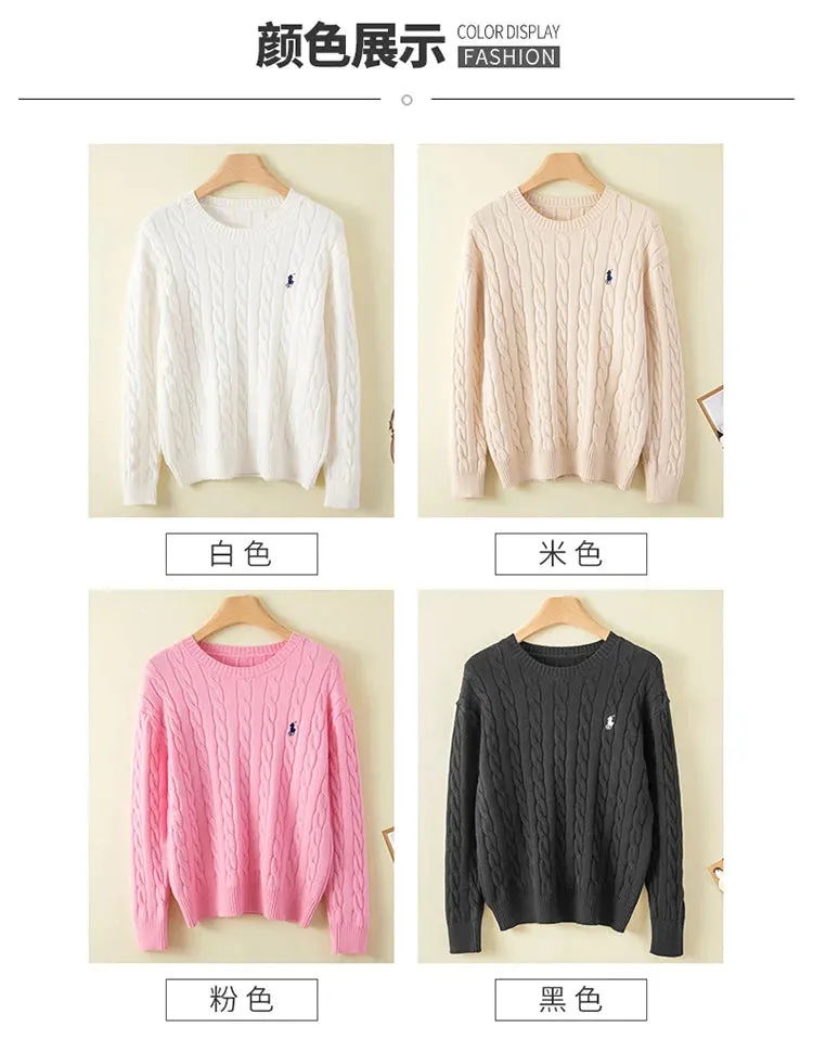 Couple's boutique high-end embroidered knitted women's cashmere sweater round neck men's pullover long sleeved new cashmere swea