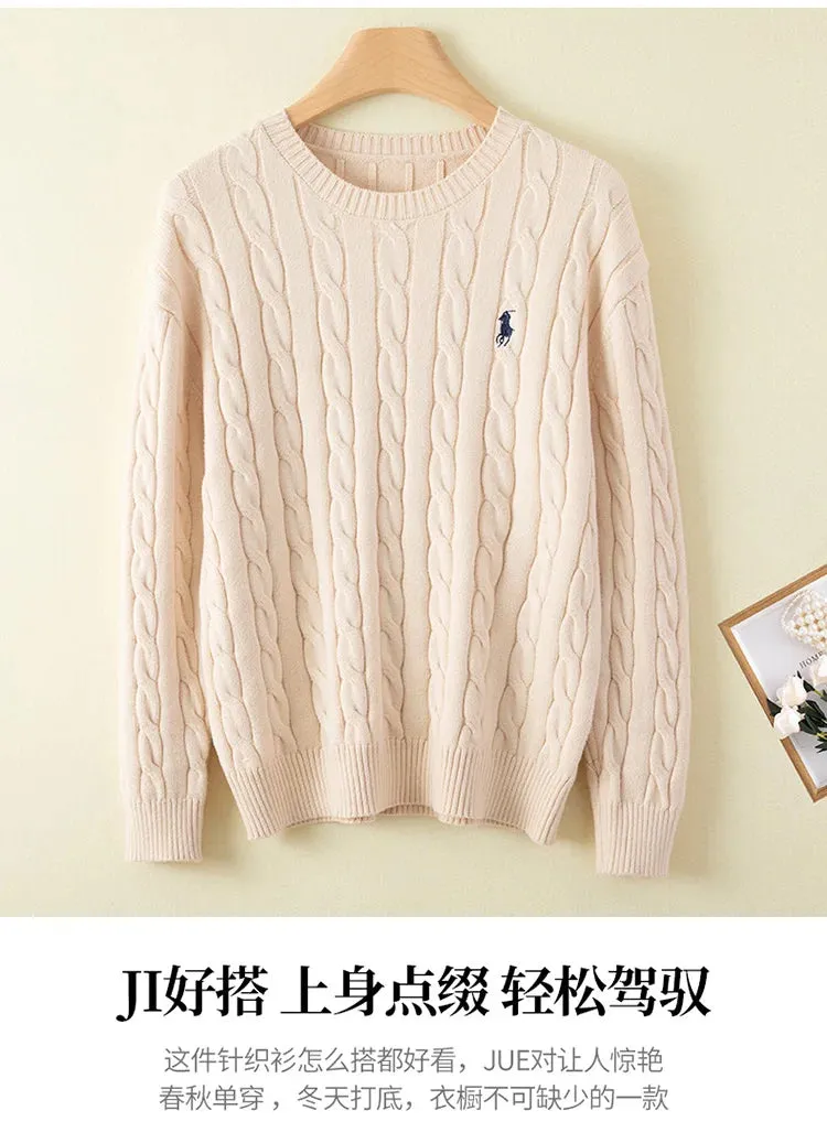 Couple's boutique high-end embroidered knitted women's cashmere sweater round neck men's pullover long sleeved new cashmere swea