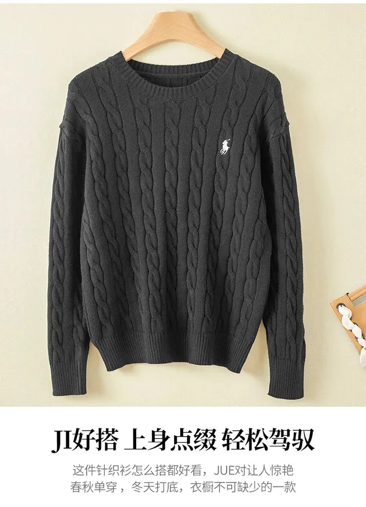 Couple's boutique high-end embroidered knitted women's cashmere sweater round neck men's pullover long sleeved new cashmere swea