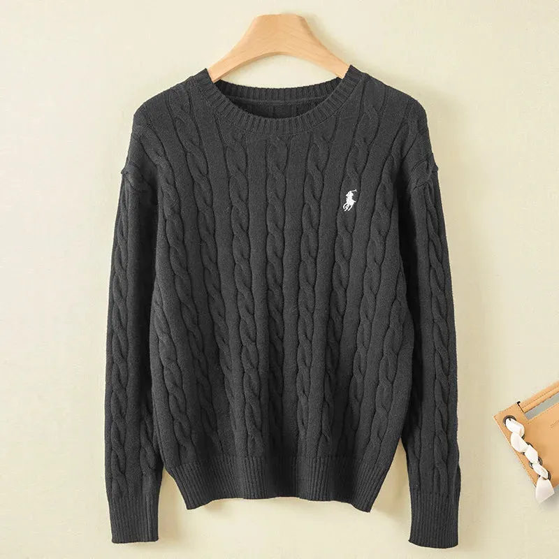 Couple's boutique high-end embroidered knitted women's cashmere sweater round neck men's pullover long sleeved new cashmere swea