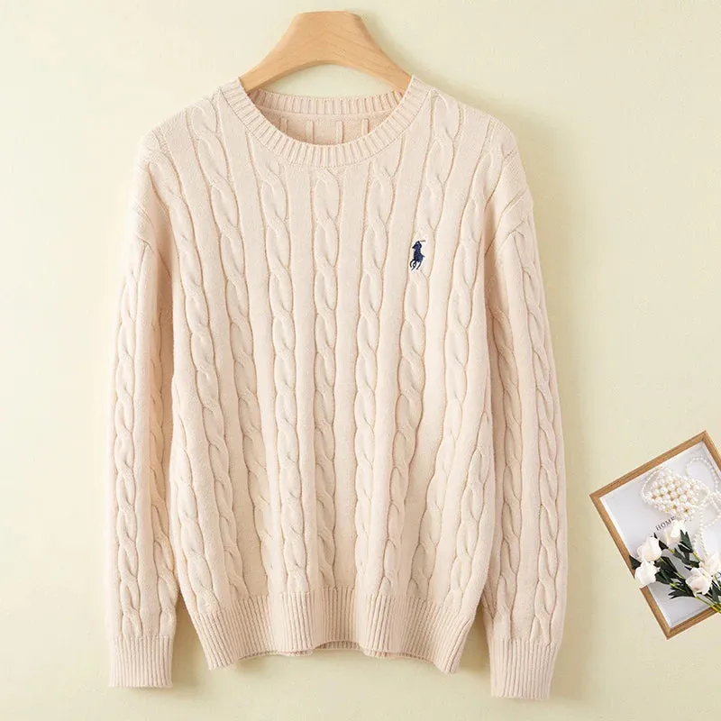 Couple's boutique high-end embroidered knitted women's cashmere sweater round neck men's pullover long sleeved new cashmere swea