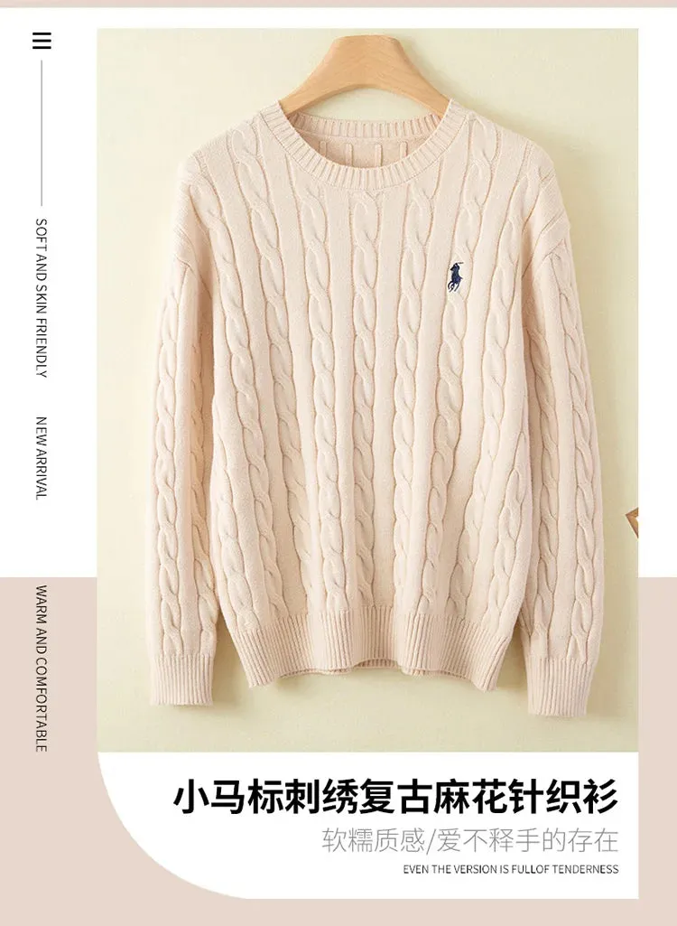 Couple's boutique high-end embroidered knitted women's cashmere sweater round neck men's pullover long sleeved new cashmere swea