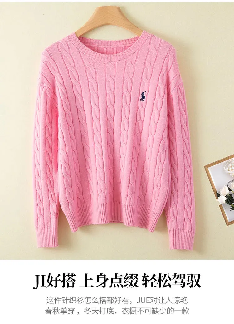 Couple's boutique high-end embroidered knitted women's cashmere sweater round neck men's pullover long sleeved new cashmere swea