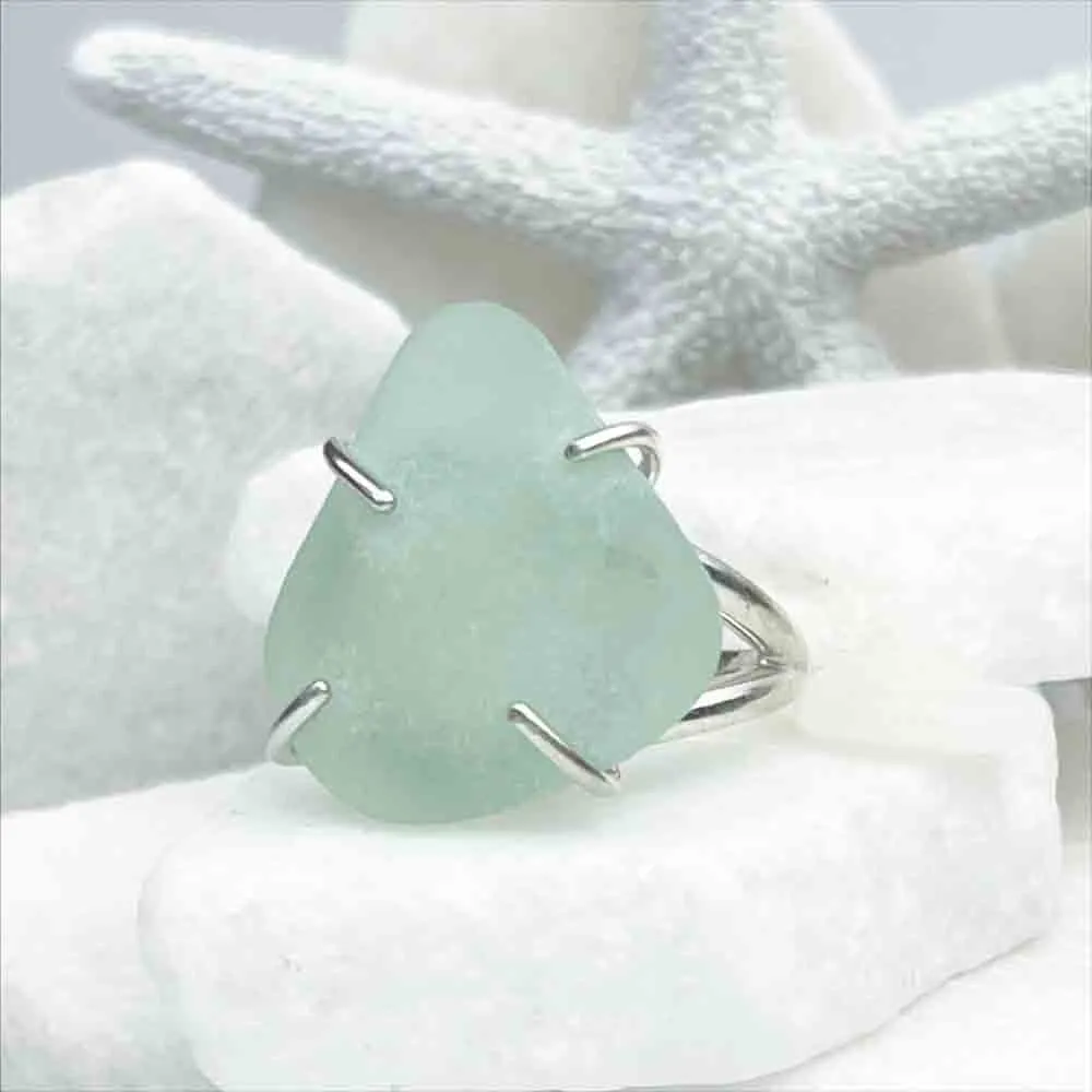 Dramatic, Large Seafoam Sea Glass Ring in Sterling Silver Size 10 | #1812