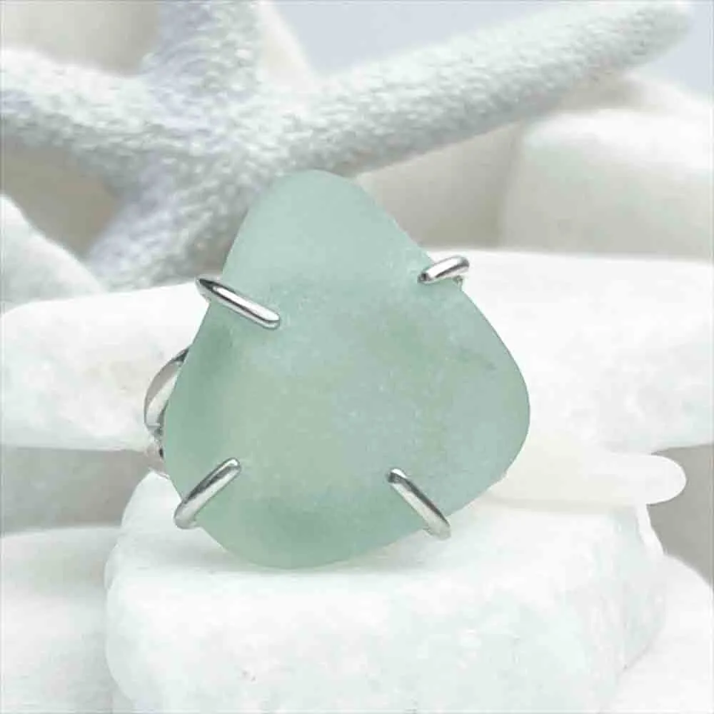 Dramatic, Large Seafoam Sea Glass Ring in Sterling Silver Size 10 | #1812