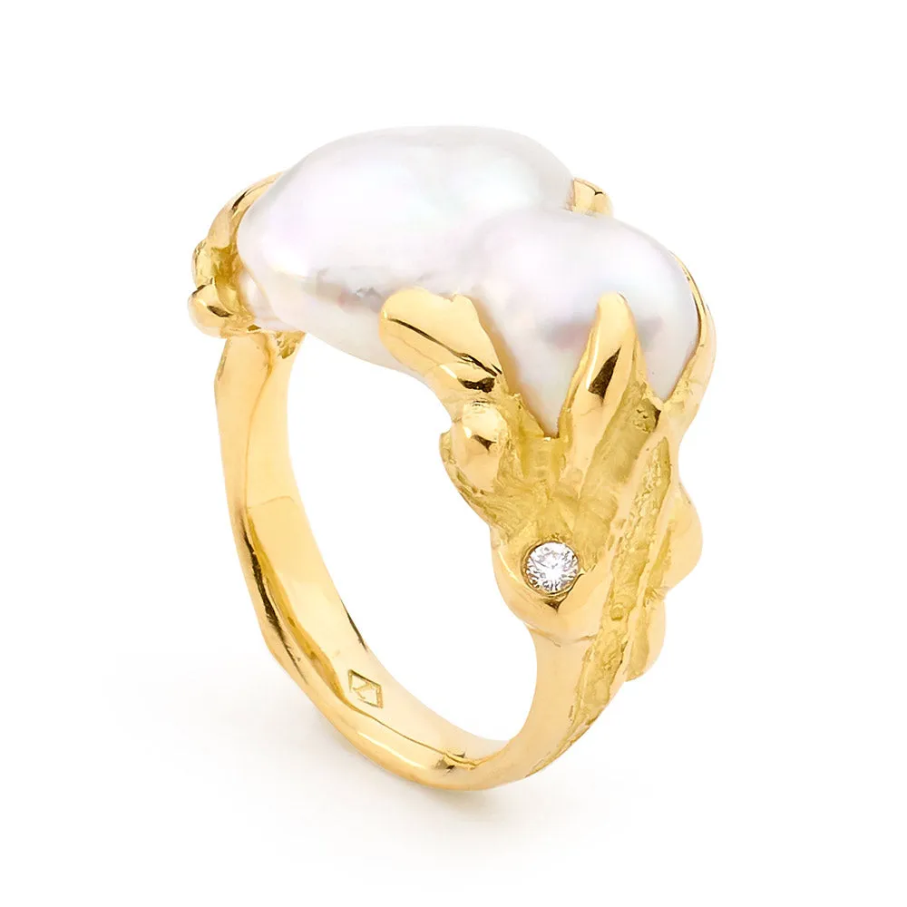 Freeform Ring with Baroque Shaped Pearl