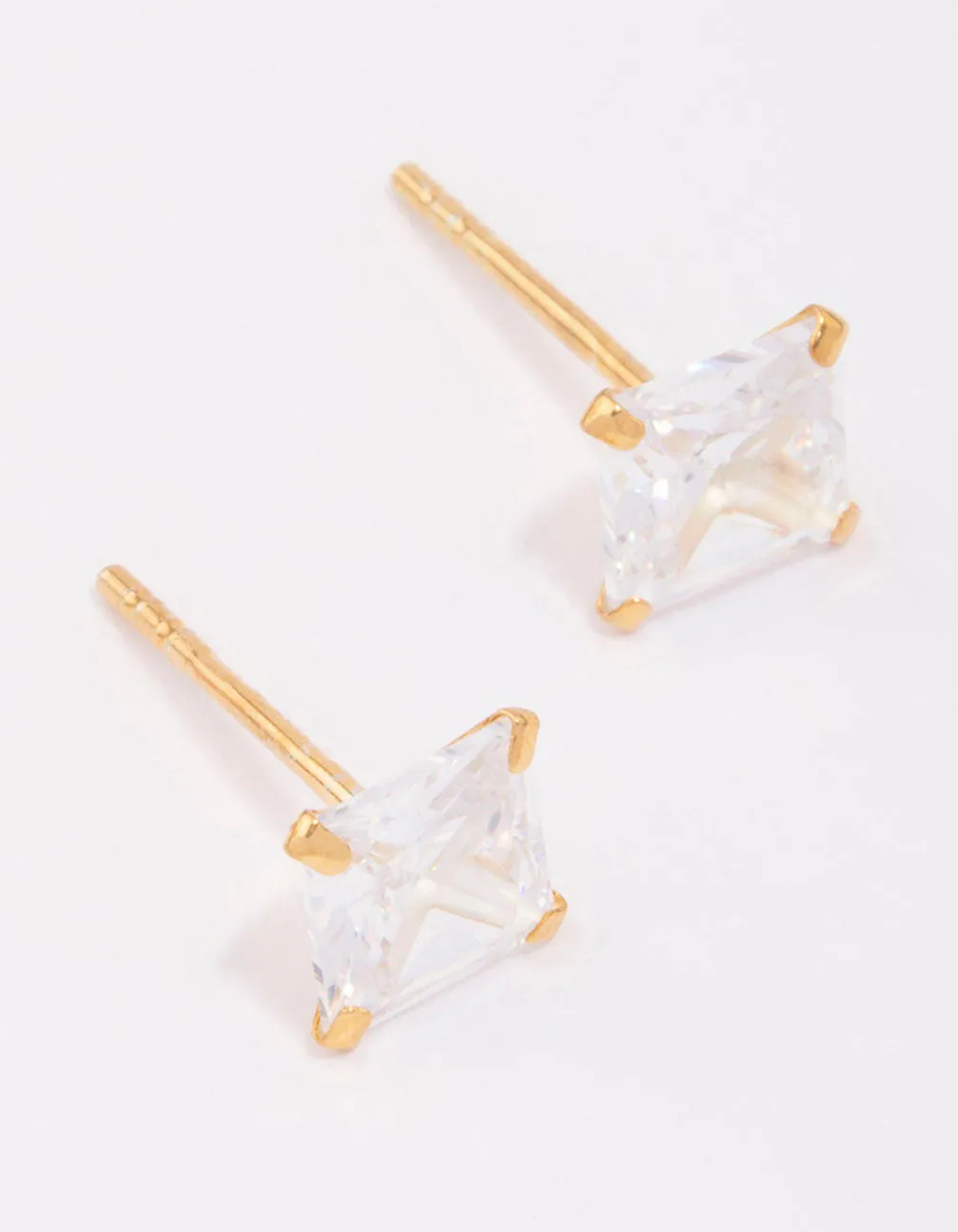 Gold Plated Sterling Silver Square Cubic Zirconia Stud Earrings 6mm