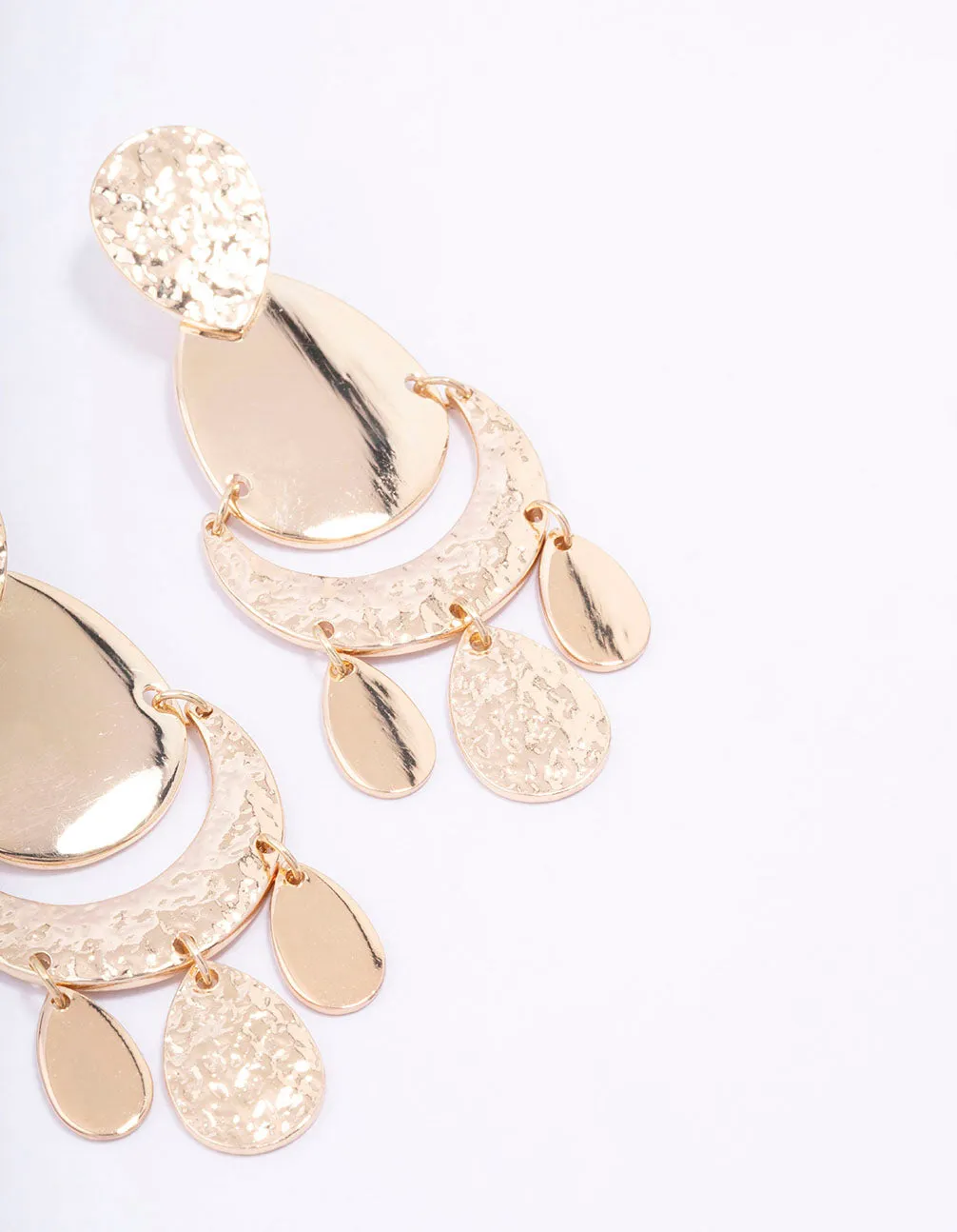 Gold Textured Multi Disc Drop Earrings