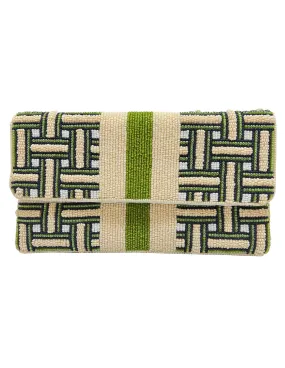 Green Weave w/Stripes Beaded Clutch