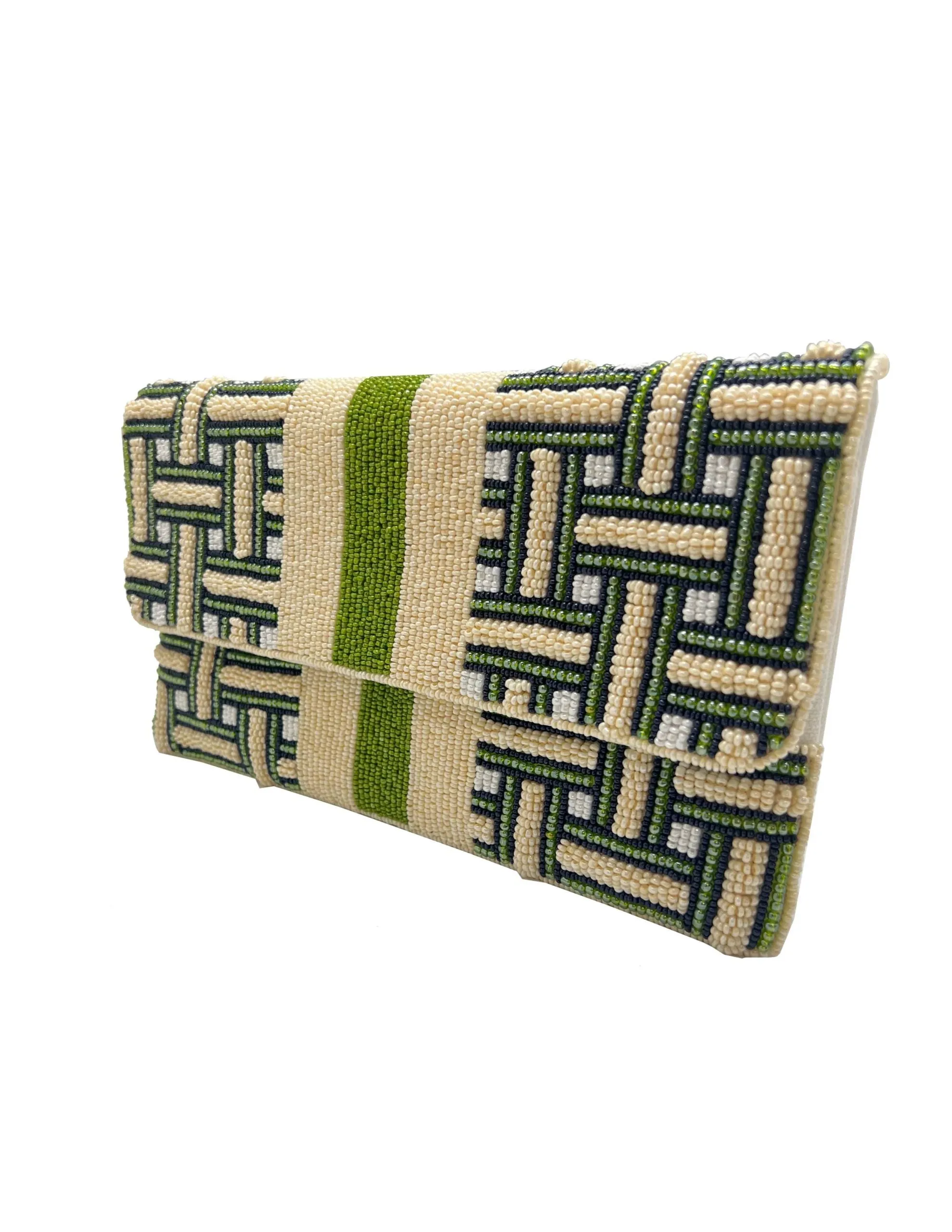 Green Weave w/Stripes Beaded Clutch