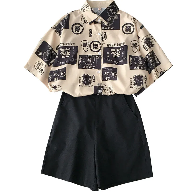 HARAJUKU PRINT SHIRT&SHORTS SUIT BY22407