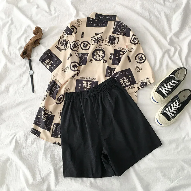 HARAJUKU PRINT SHIRT&SHORTS SUIT BY22407