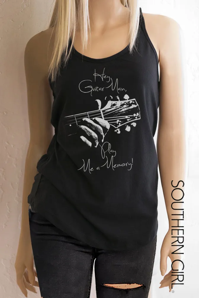 Hey Guitar Man Play Me a Memory Women's Black Racerback Tank Top