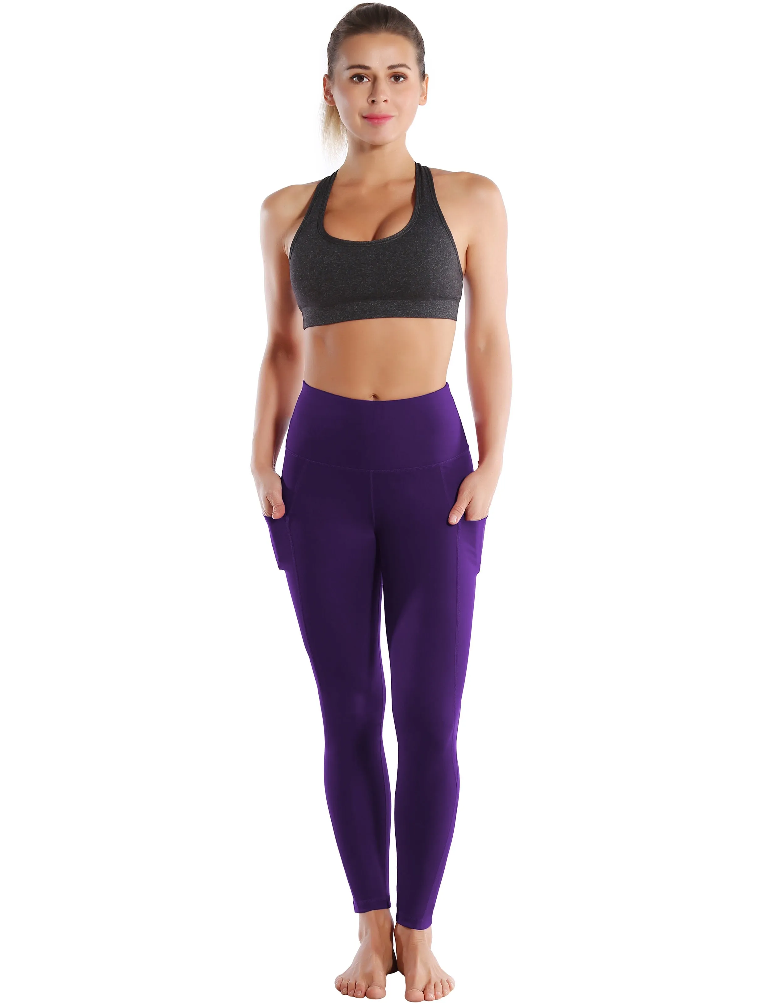 High Waist Side Pockets yogastudio Pants eggplantpurple_yogastudio