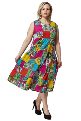 La Cera Plus Size Multicolored Patchwork Dress