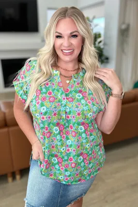 Lizzy Cap Sleeve Top in Emerald Spring Floral - 4/19