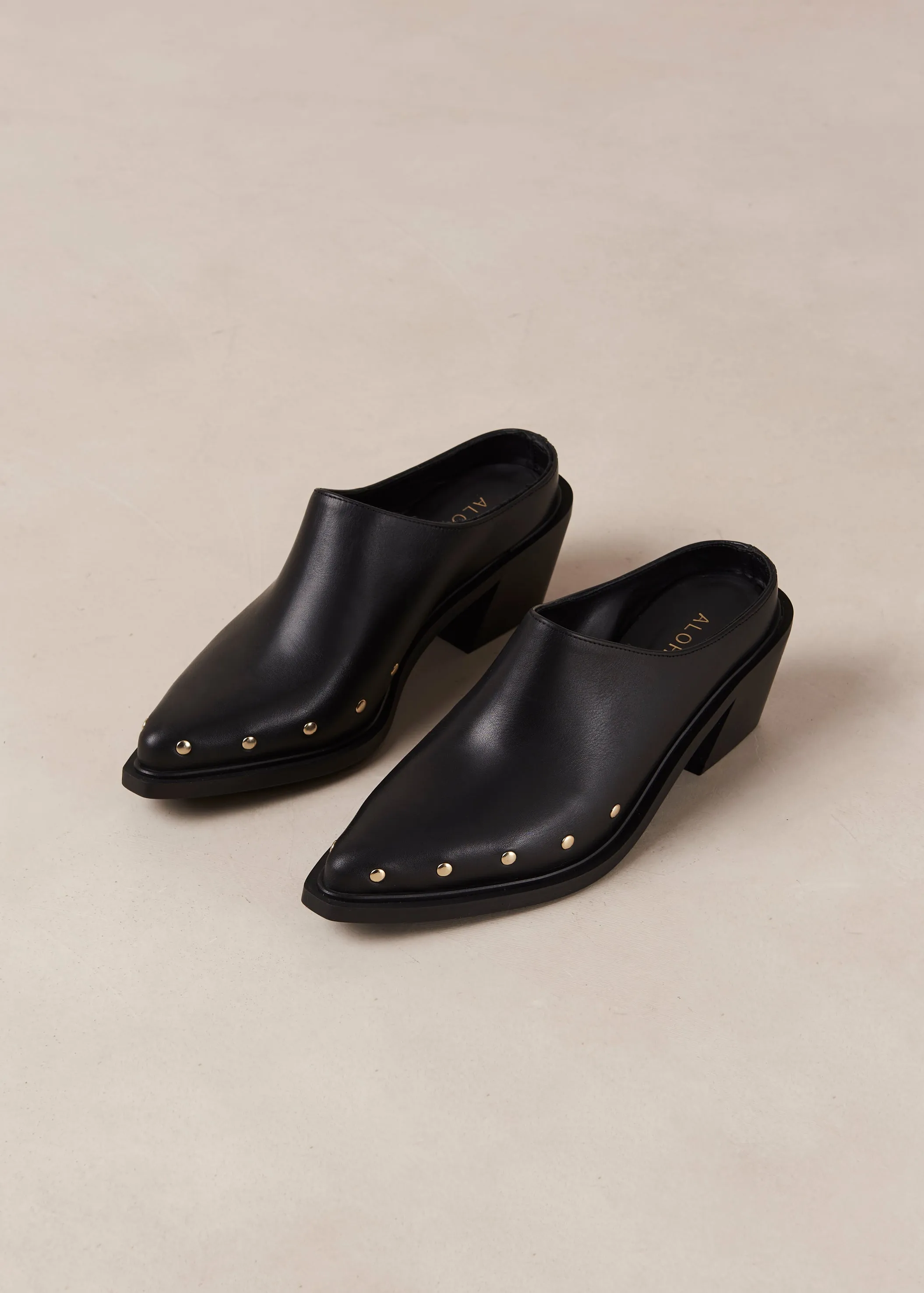 Lorenzo Black Leather Mules