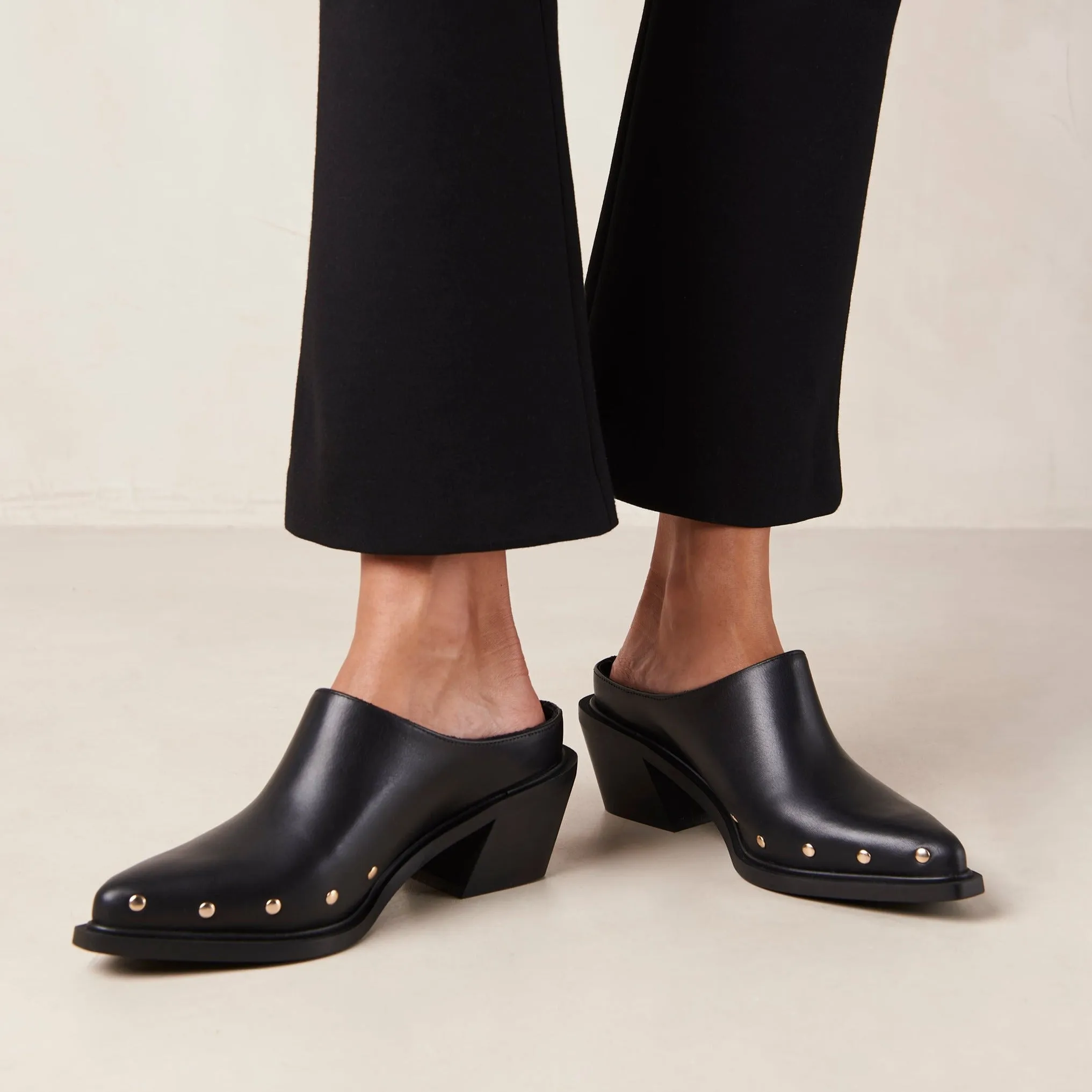 Lorenzo Black Leather Mules